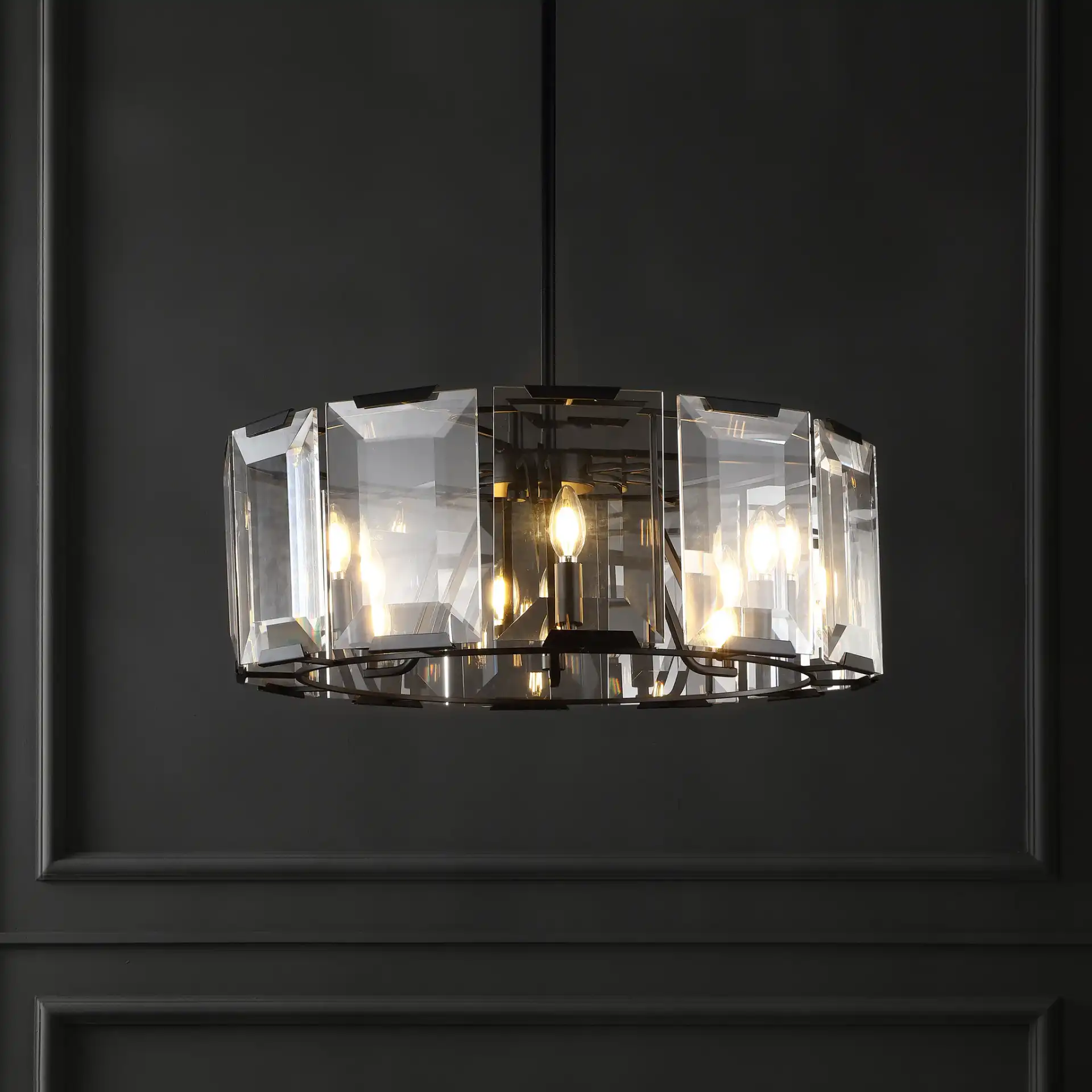 Esperanza Crystal Chandelier in Black in a styled room
