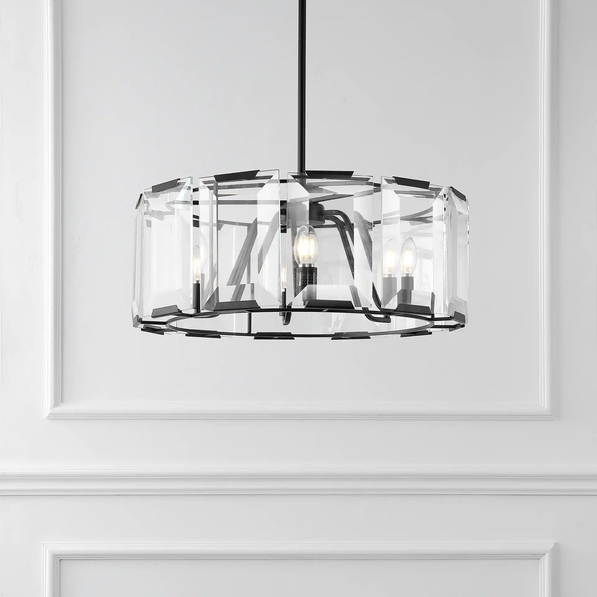 Esperanza Crystal Chandelier in Black in a styled room