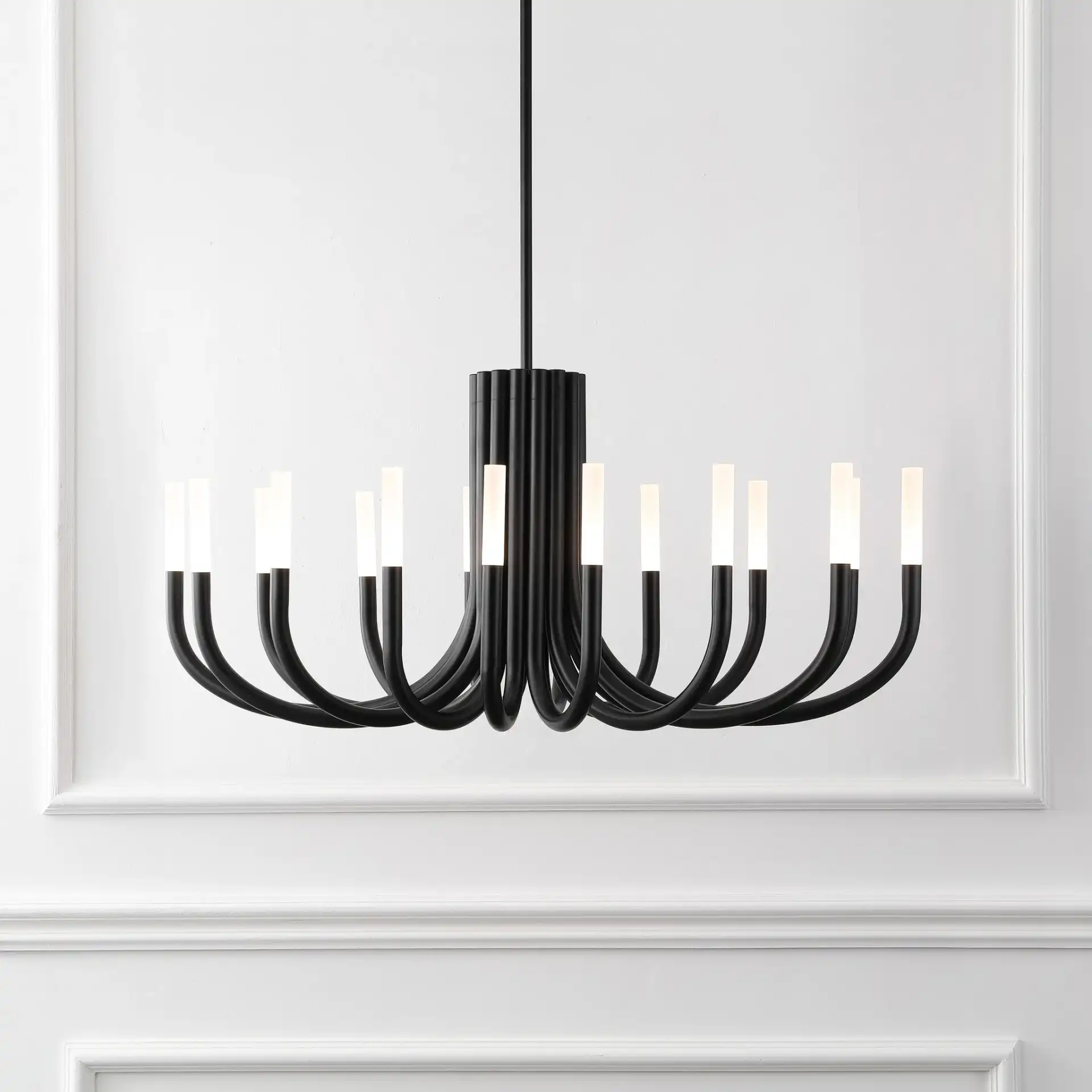 Evonne Metal Chandelier in Black in a styled room