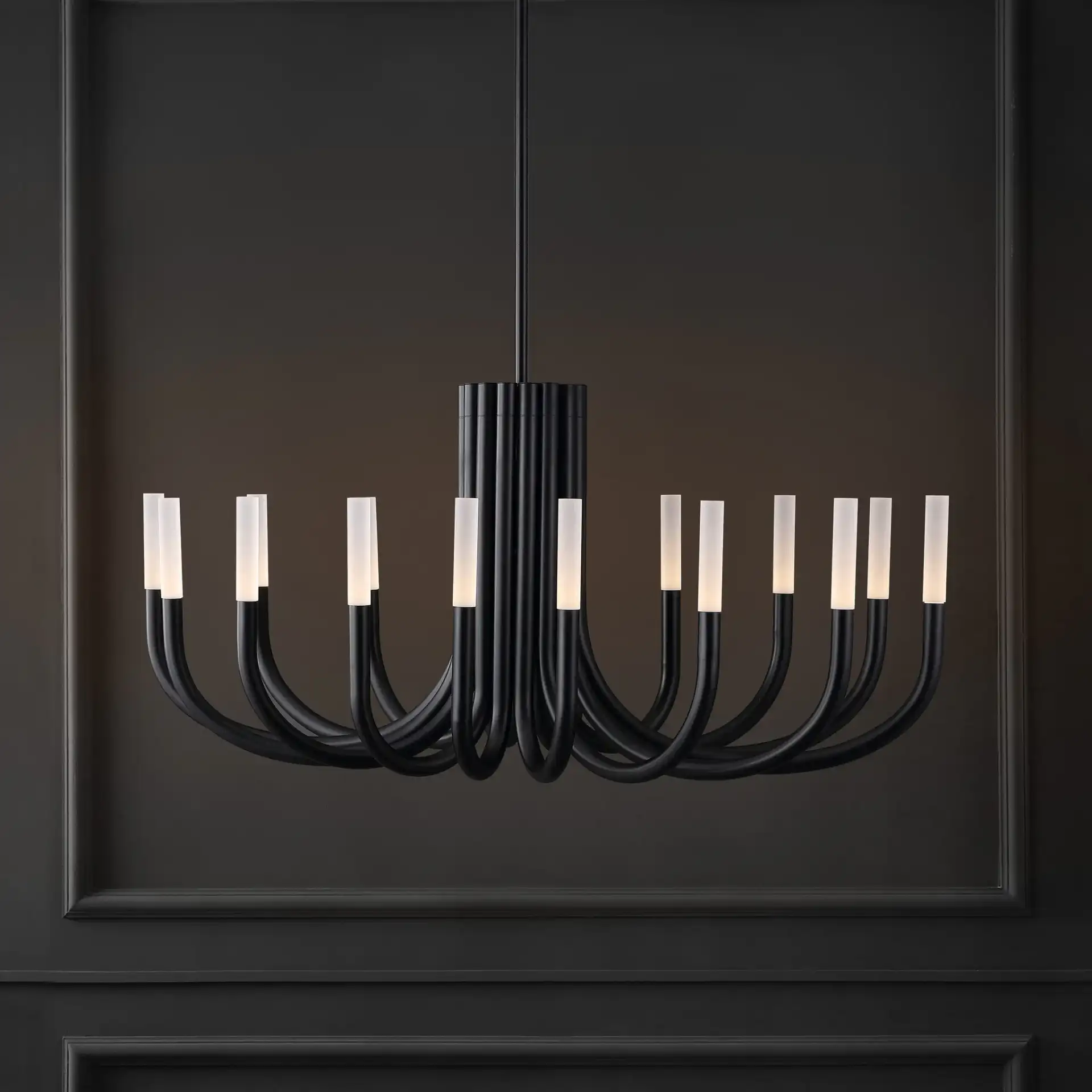 Evonne Metal Chandelier in Black in a styled room