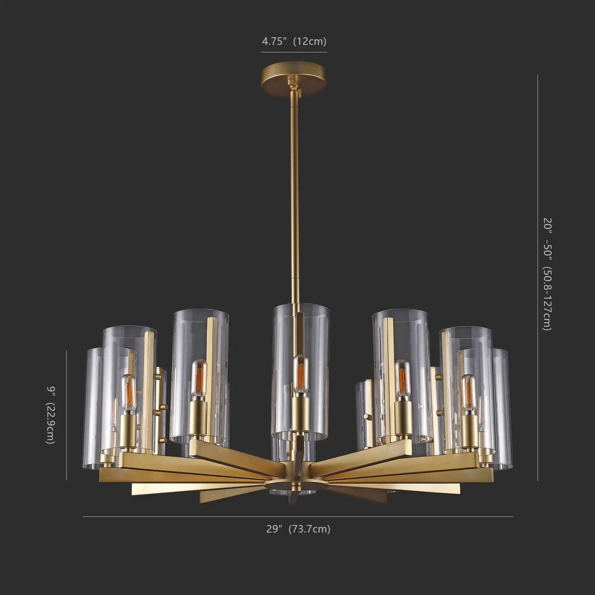 Benicio Gold Chandelier in Gold, detail view