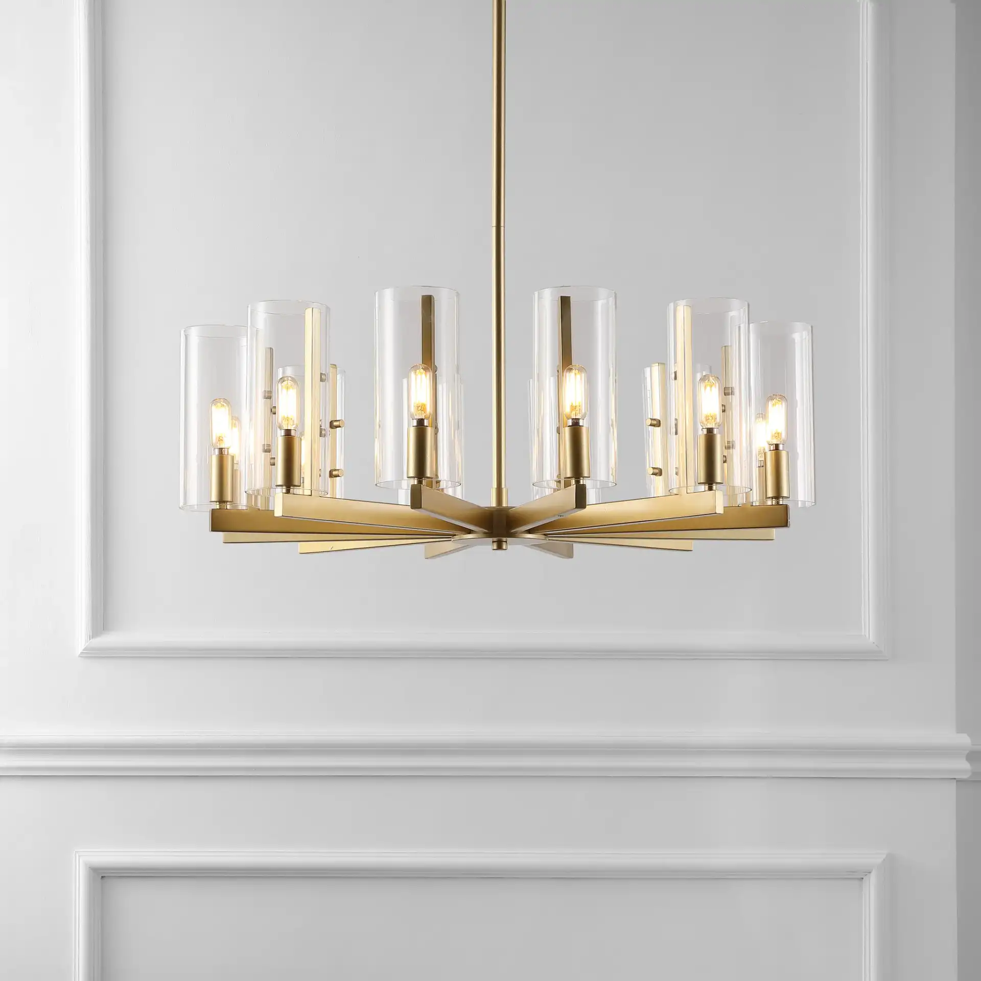 Benicio Gold Chandelier in Gold in a styled room
