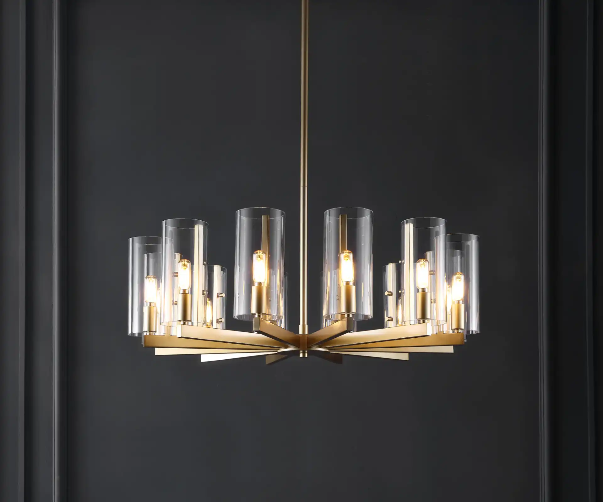 Benicio Gold Chandelier in Gold in a styled room