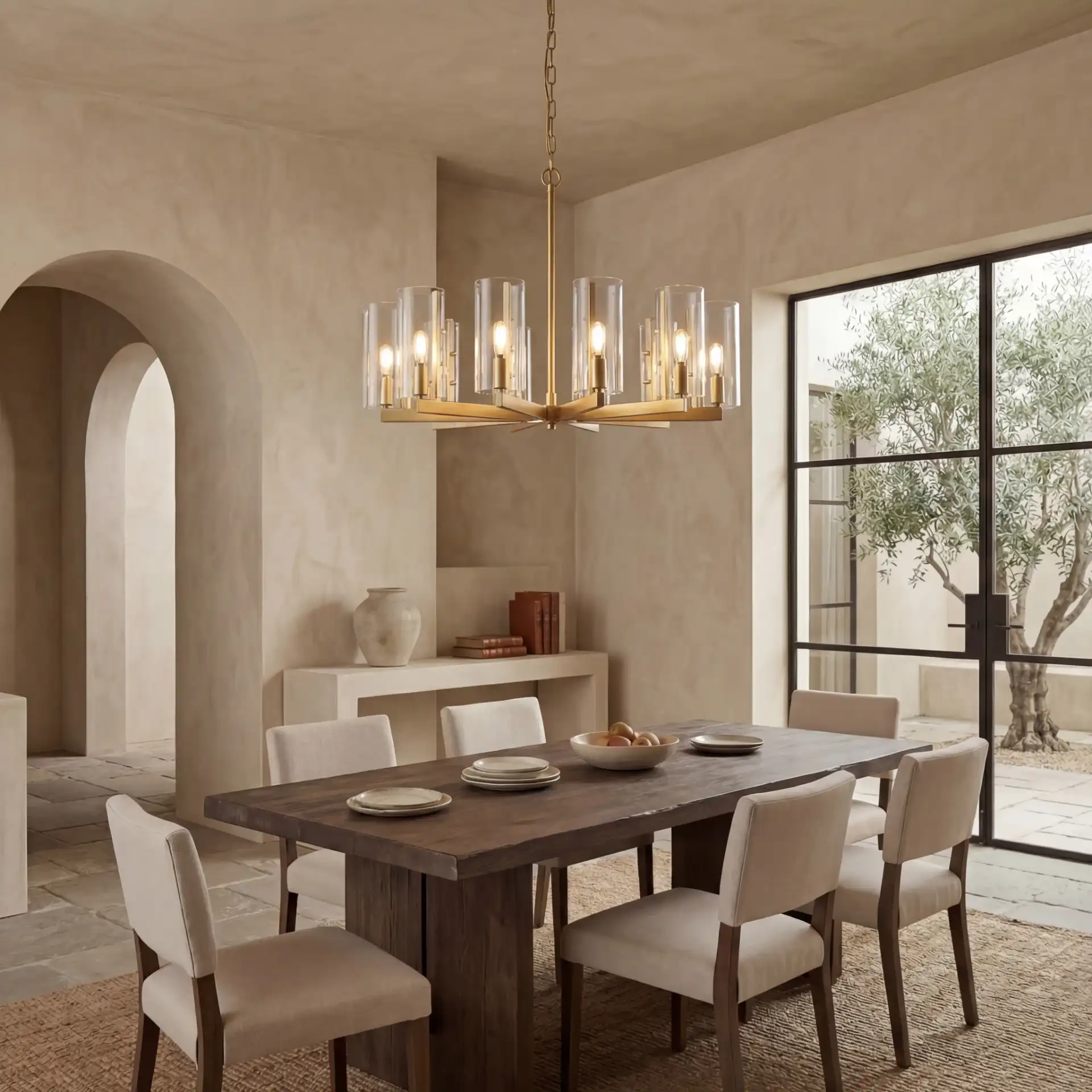Benicio Gold Chandelier in Gold in a styled room