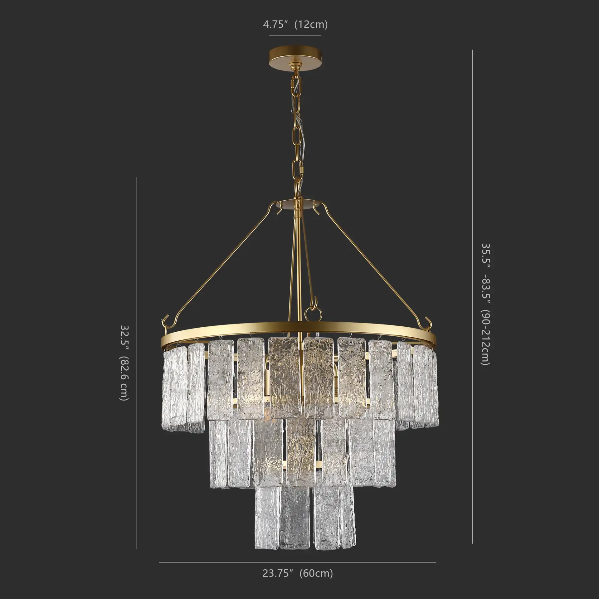Marjory Three-Tier Chandelier in Gold, detail view