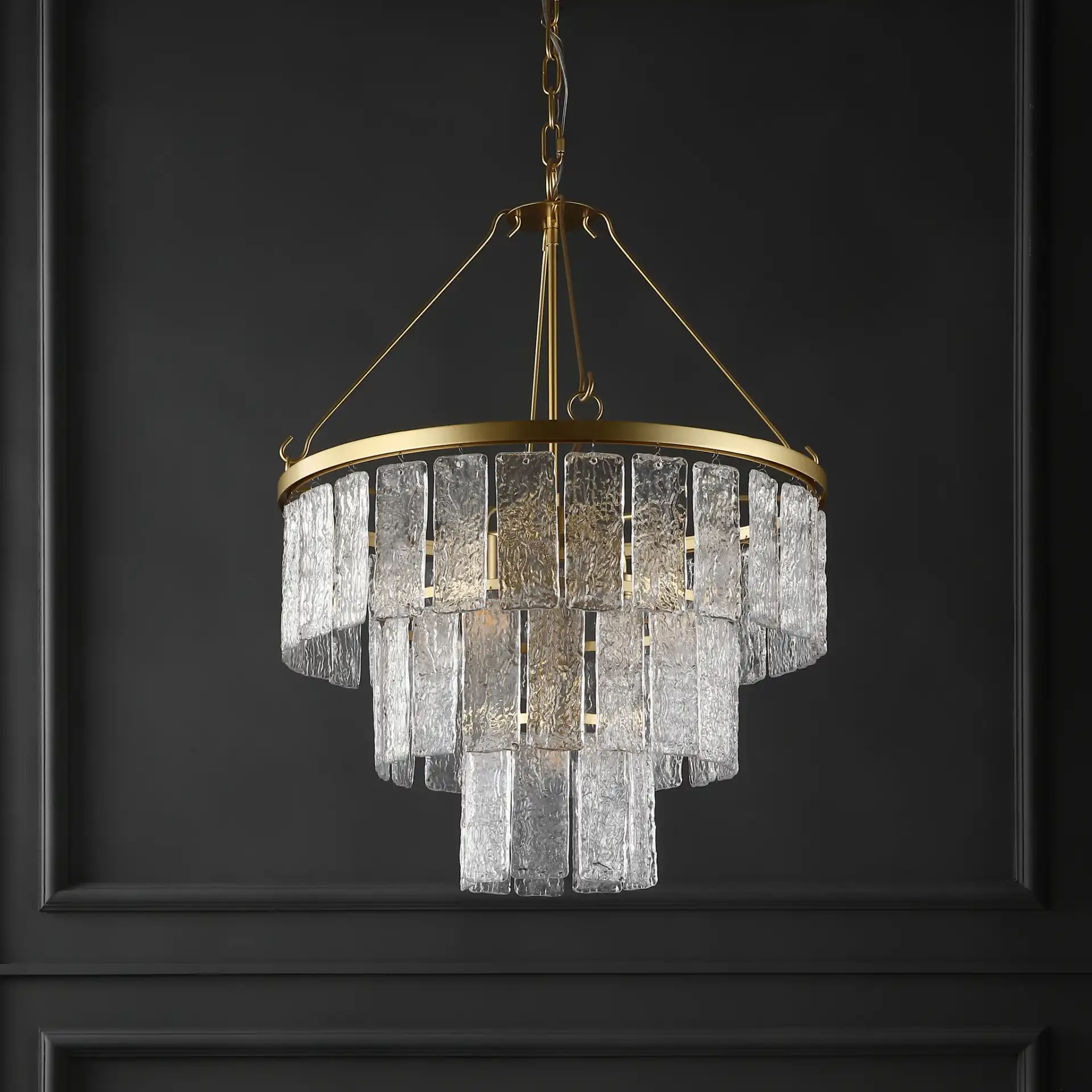 Marjory Three-Tier Chandelier in Gold, detail view