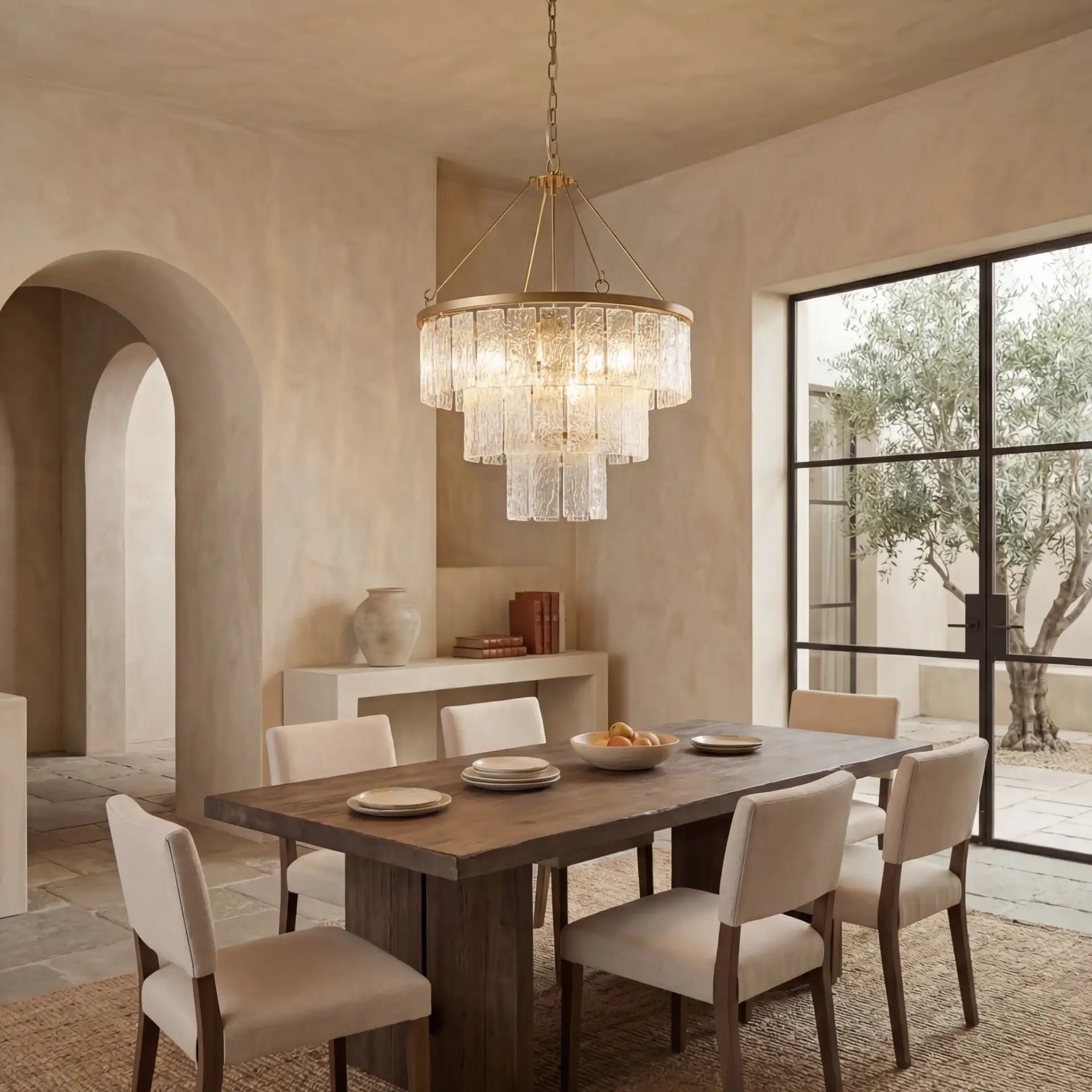 Marjory Three-Tier Chandelier in Gold in a styled room