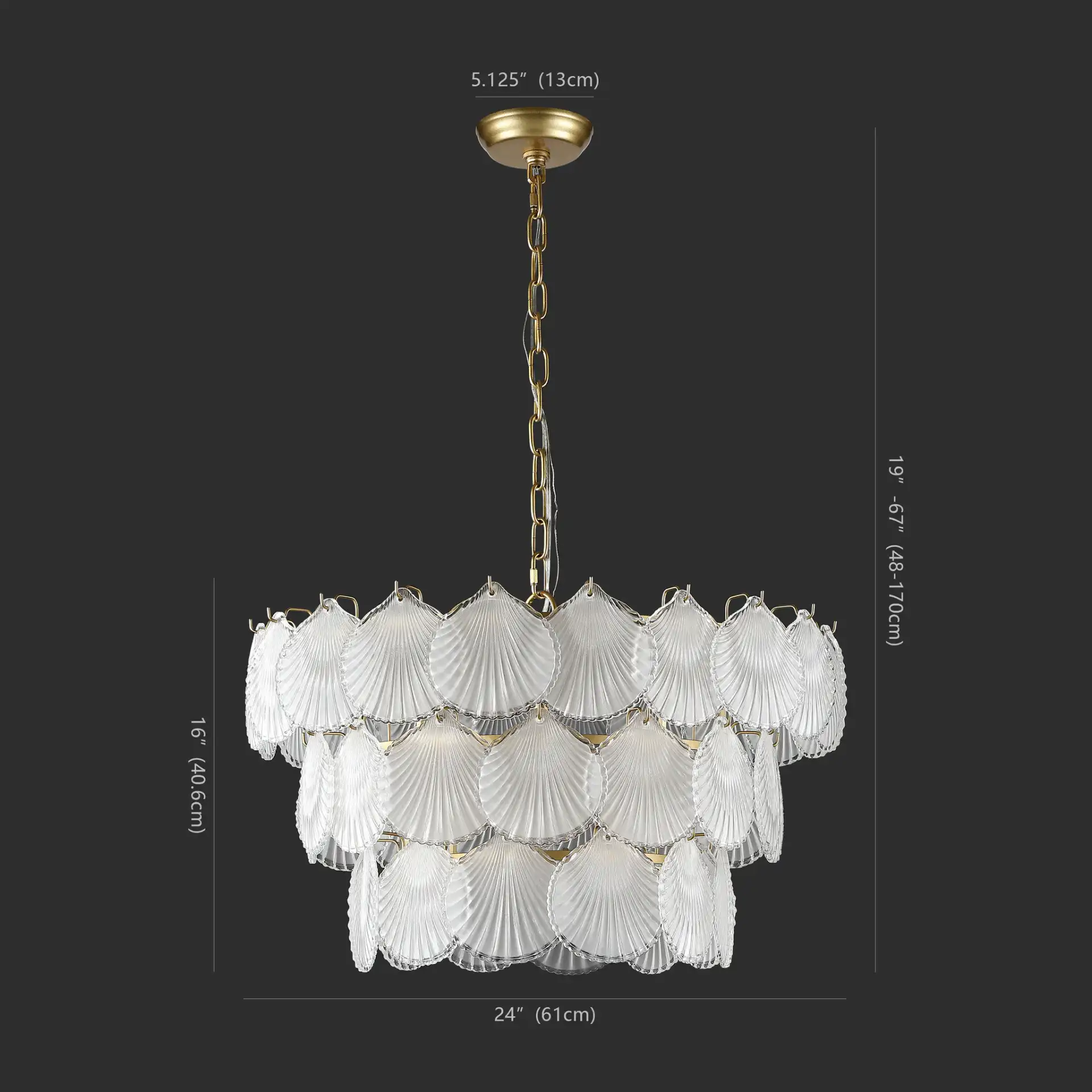 Gutierrez Three-Tier Glass Chandelier in Gold, detail view
