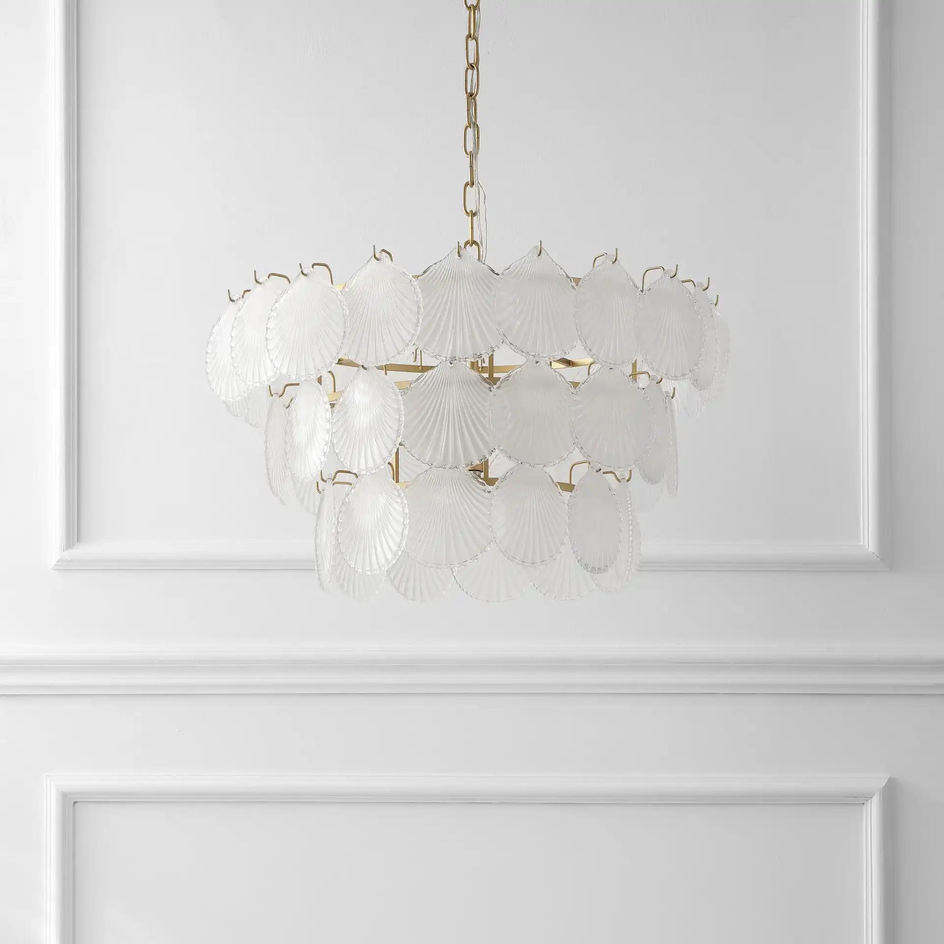 Gutierrez Three-Tier Glass Chandelier in Gold, detail view