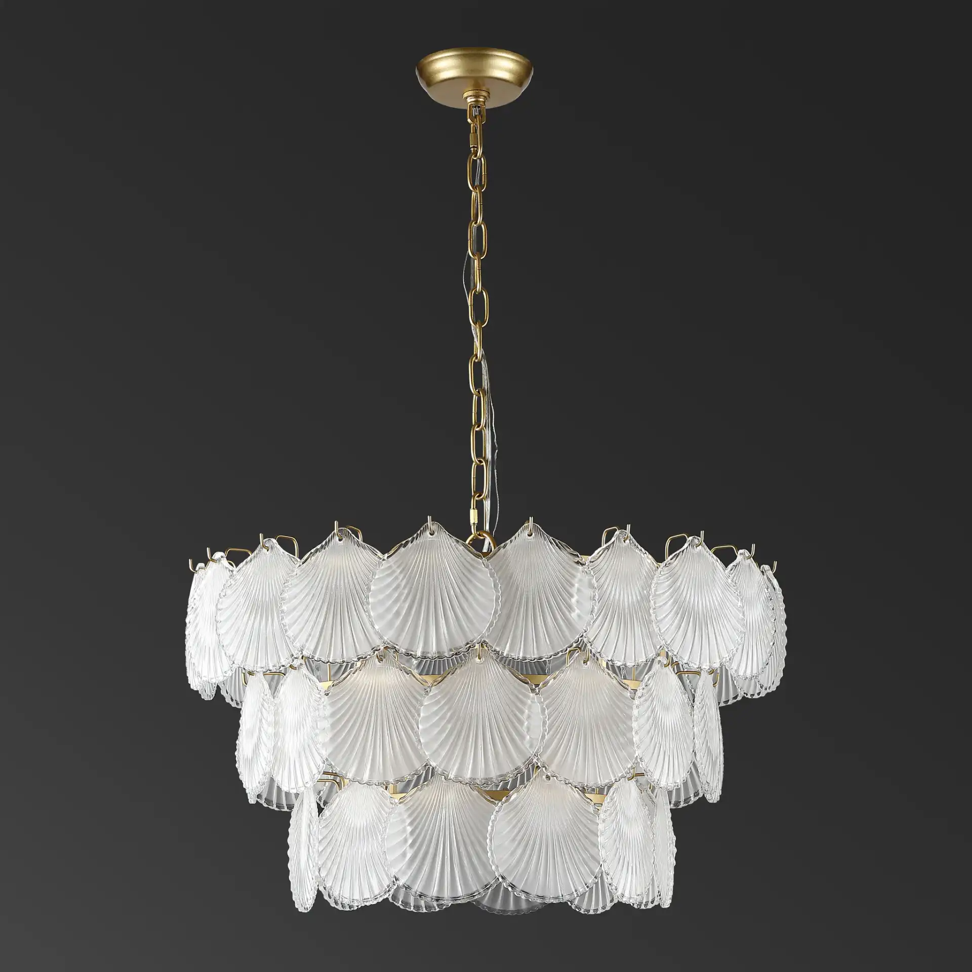 Gutierrez Three-Tier Glass Chandelier in Gold, detail view