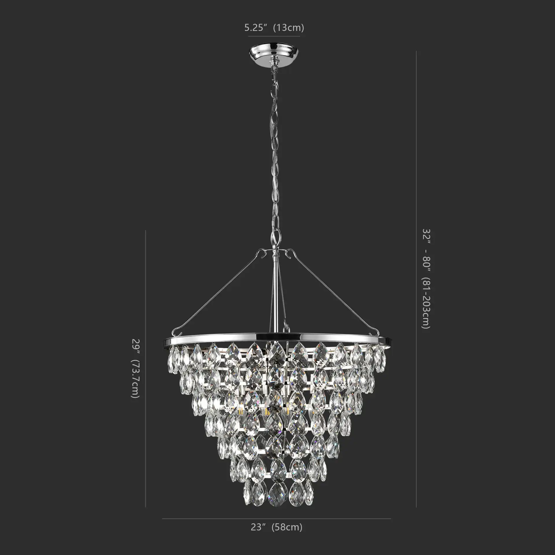 Nydia Teardrop Chandelier in Nickle, detail view