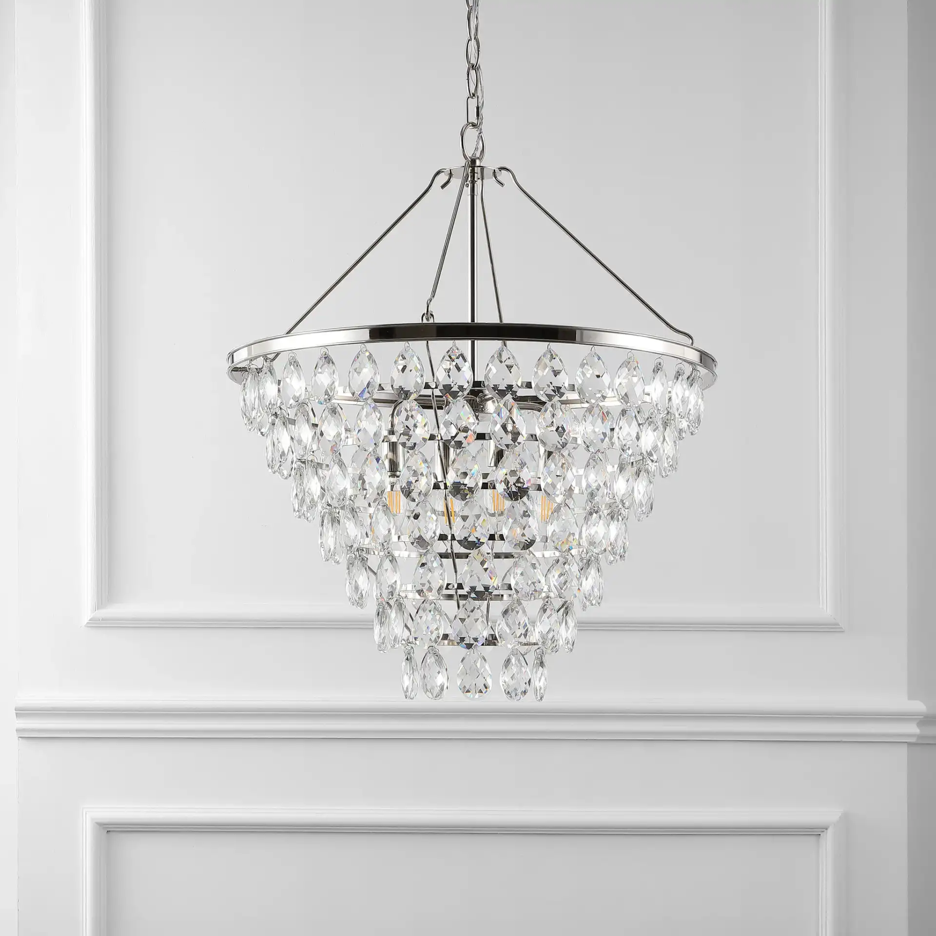 Nydia Teardrop Chandelier in Nickle in a styled room