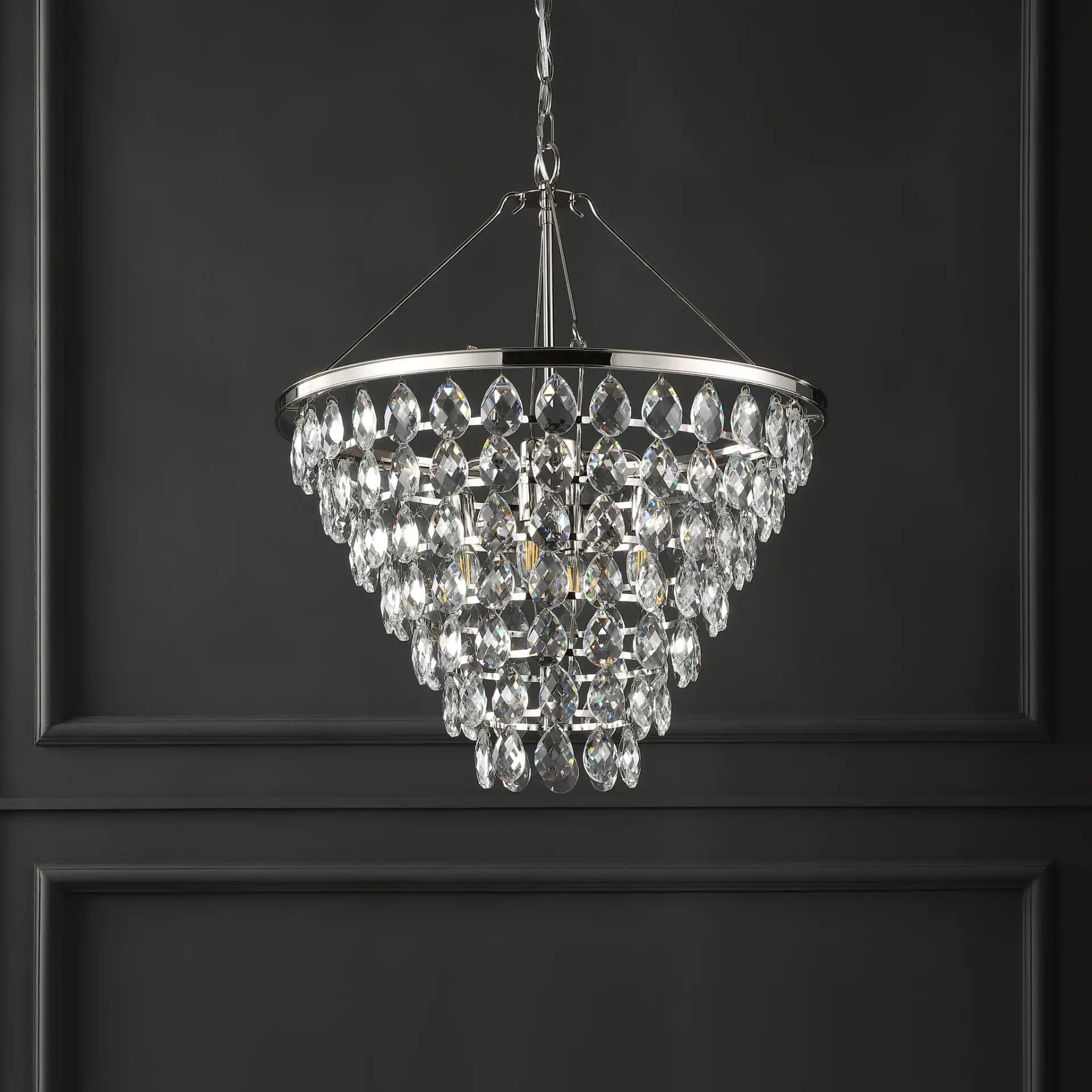 Nydia Teardrop Chandelier in Nickle, detail view