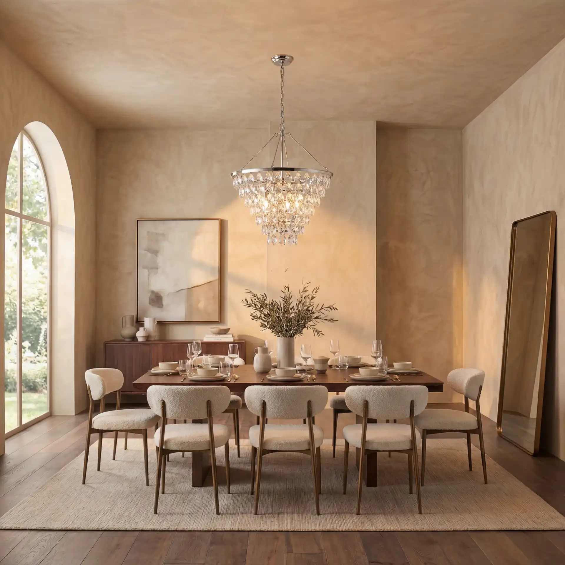 Nydia Teardrop Chandelier in Nickle in a styled room