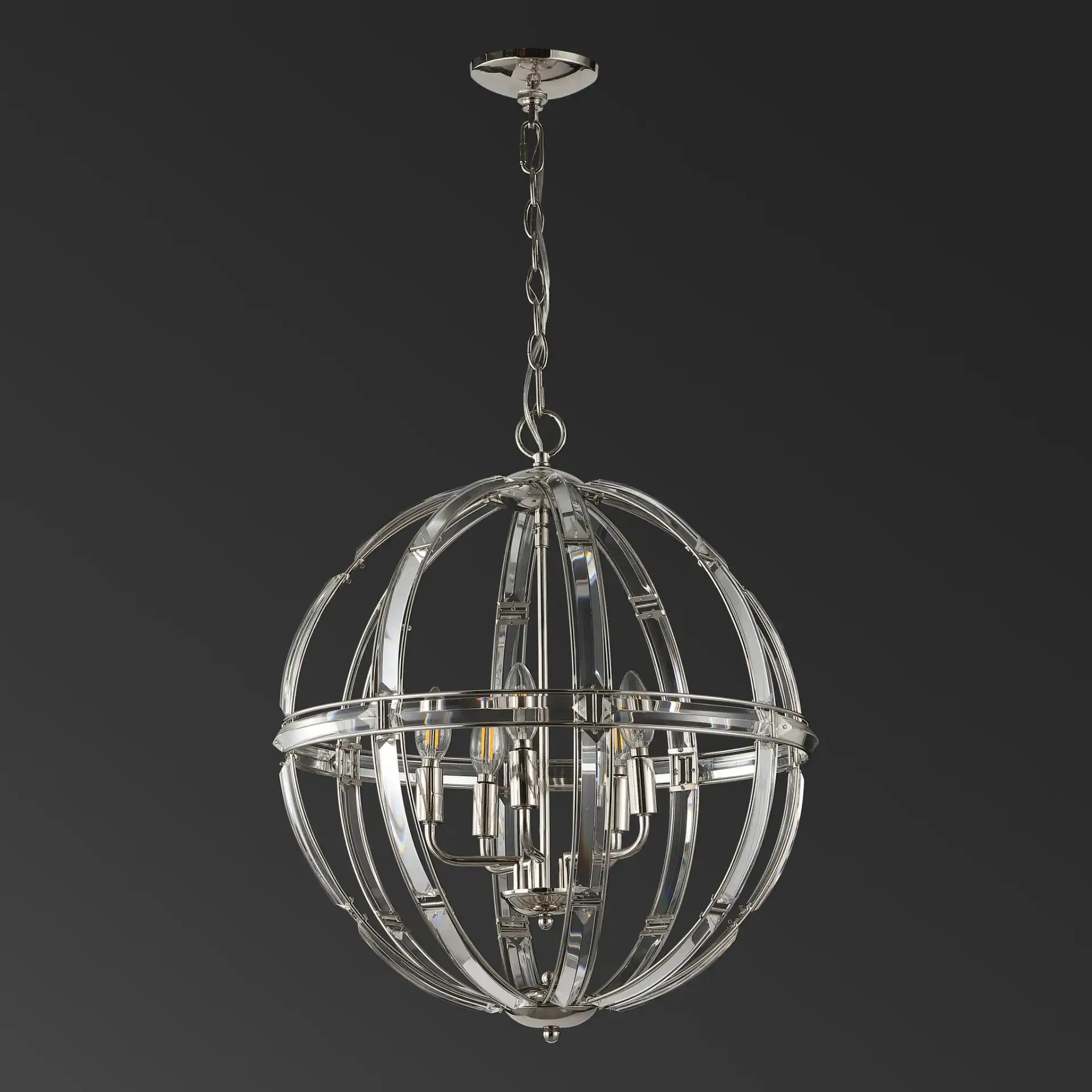 Giordano Round Crystal Chandelier in Chrome, detail view