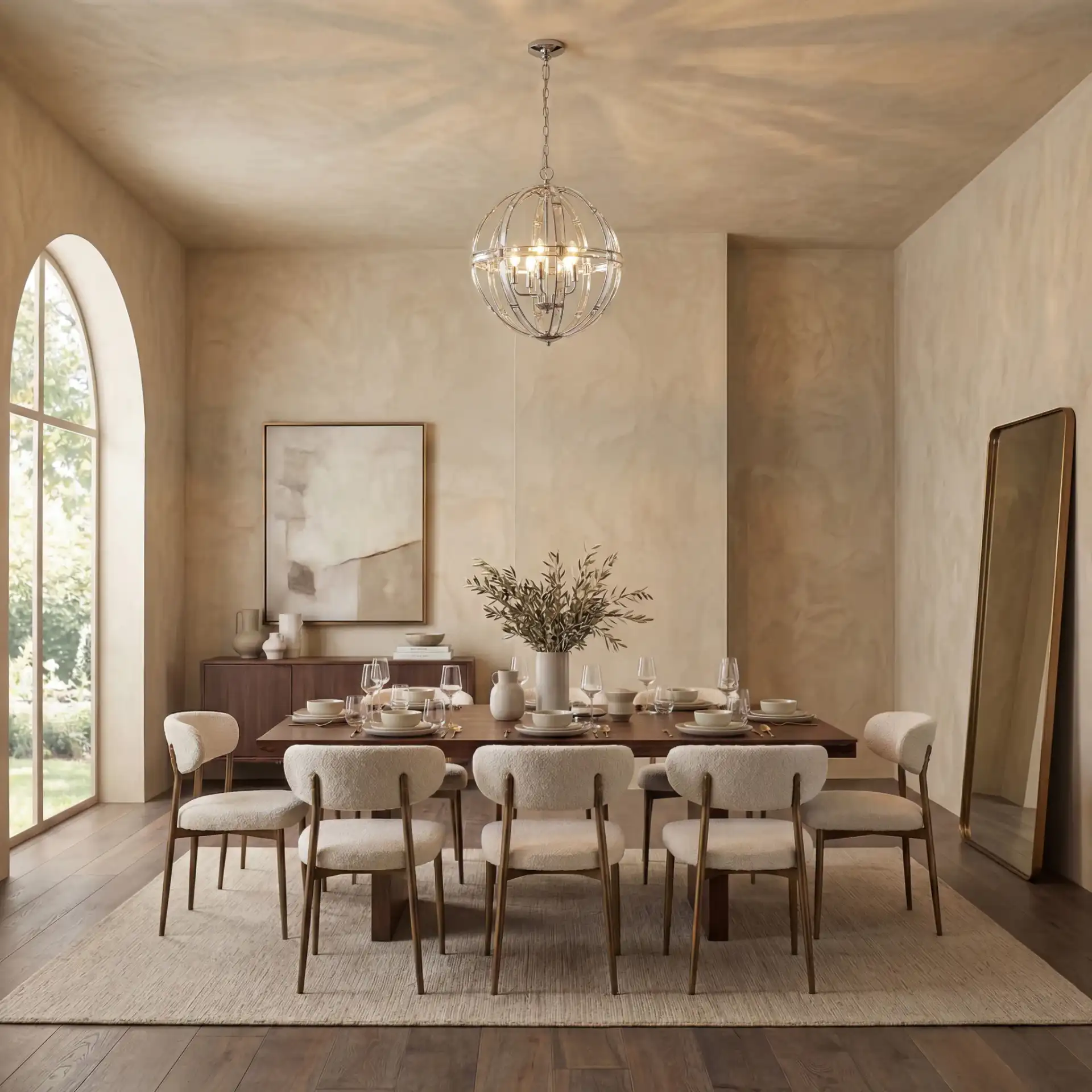 Giordano Round Crystal Chandelier in Chrome in a styled room