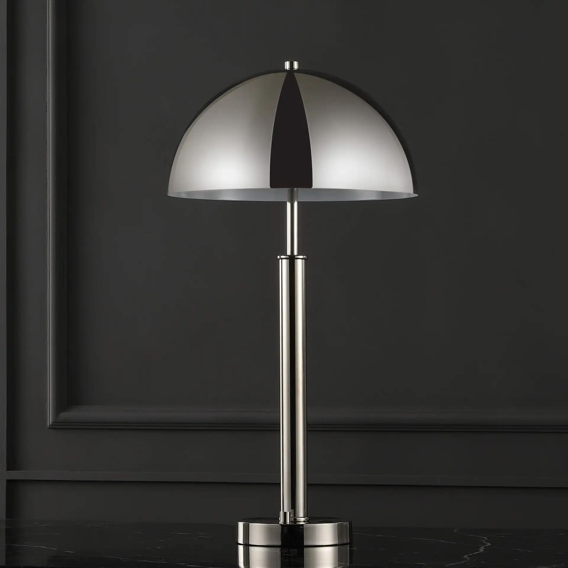 Harvey Metal Dome Table Lamp in Nickel in a styled room