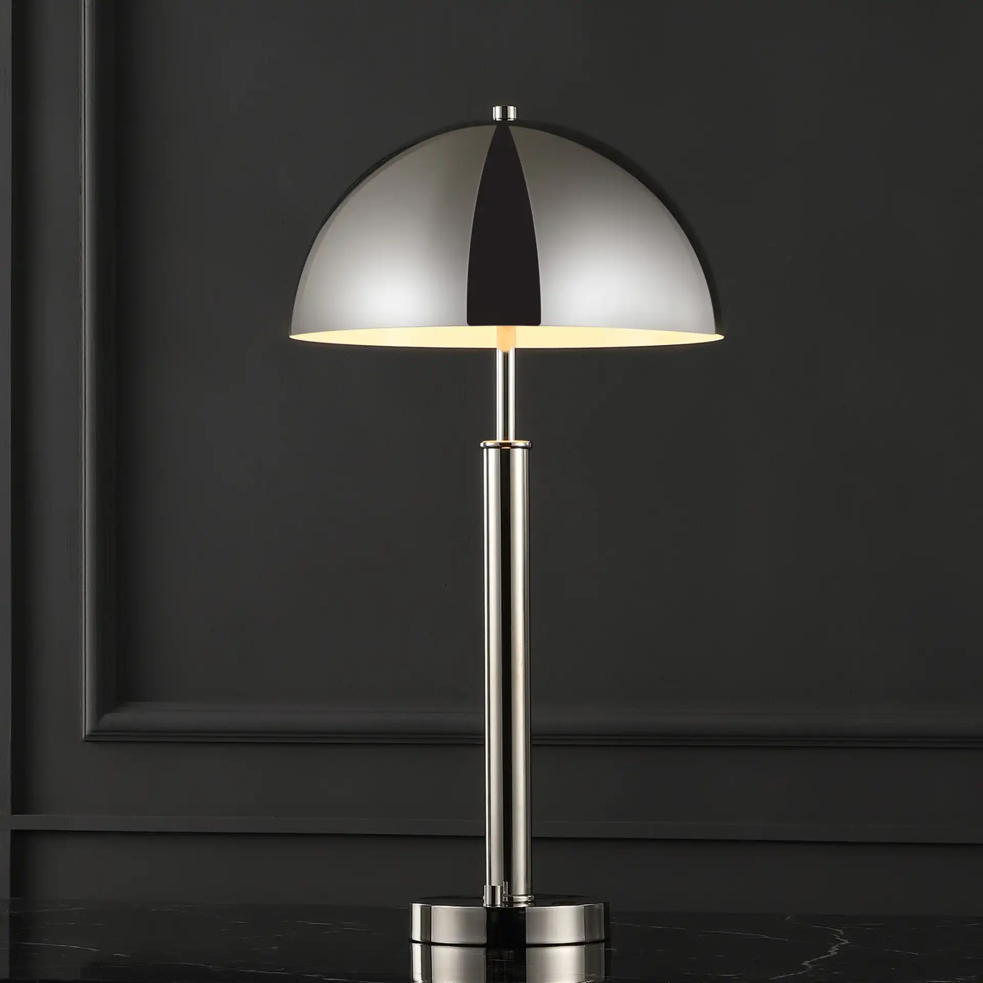 Harvey Metal Dome Table Lamp in Nickel in a styled room
