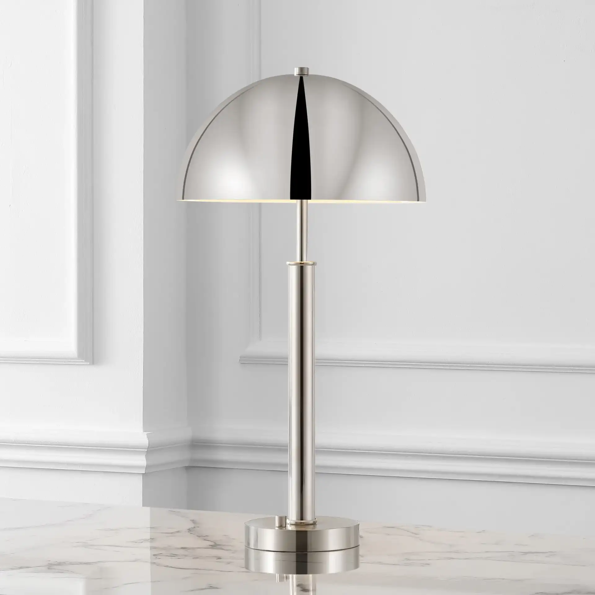 Harvey Metal Dome Table Lamp in Nickel in a styled room