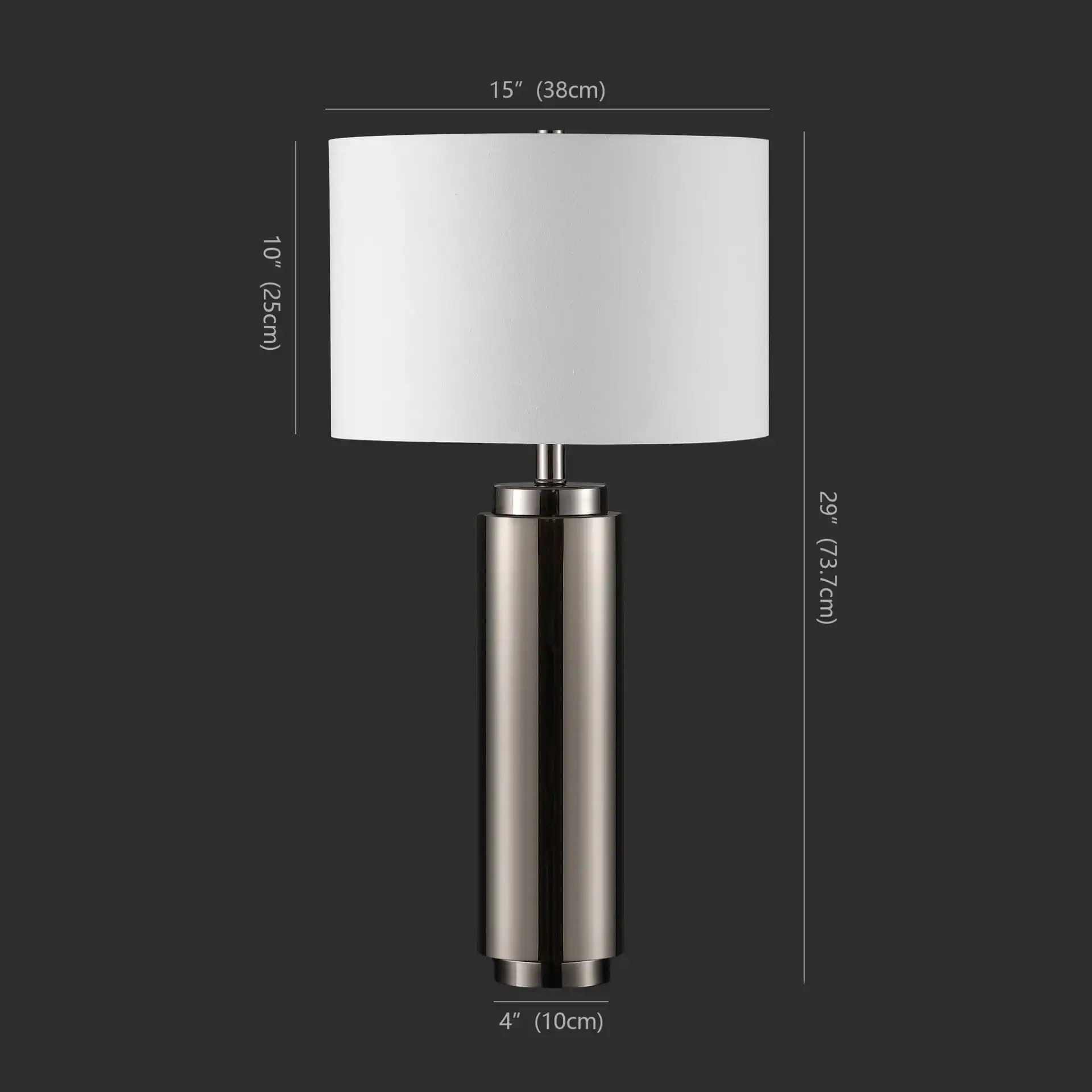 Terry Metal Pillar Table Lamp in Nickel / White, detail view
