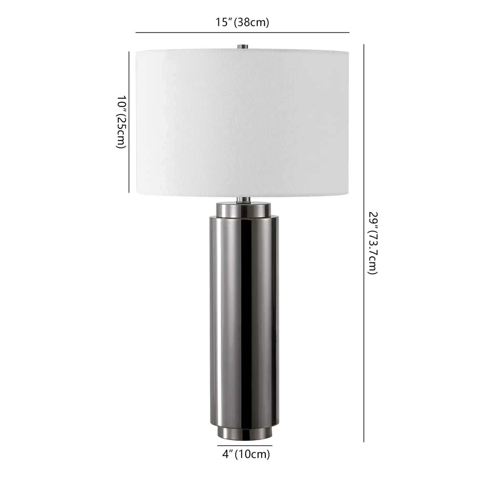 Terry Metal Pillar Table Lamp in Nickel / White, detail view