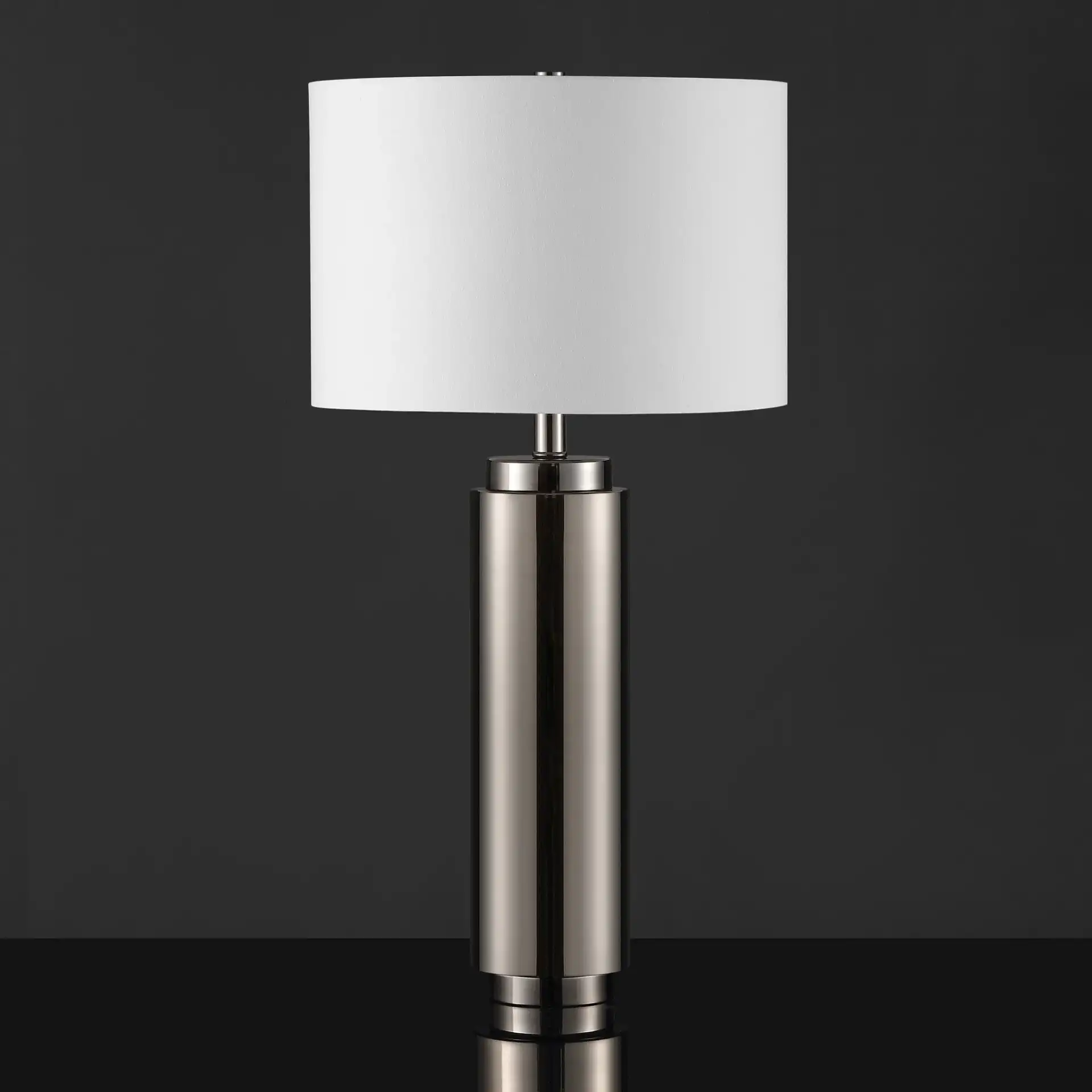 Terry Metal Pillar Table Lamp in Nickel / White, detail view