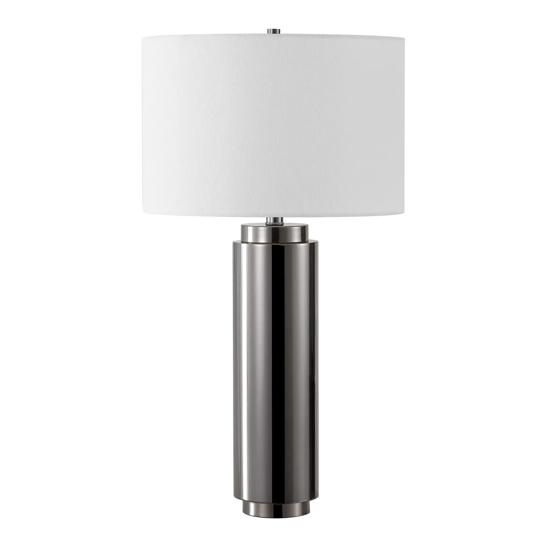 Terry Metal Pillar Table Lamp in Nickel / White, detail view