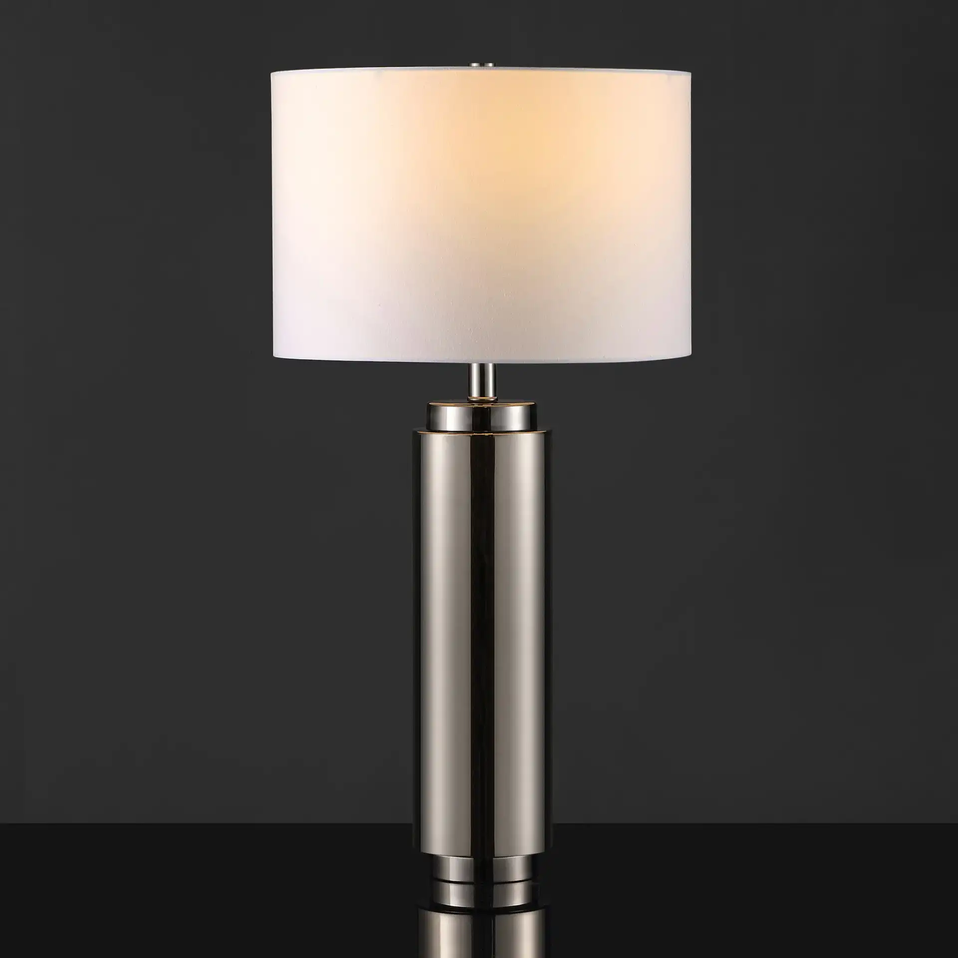 Terry Metal Pillar Table Lamp in Nickel / White