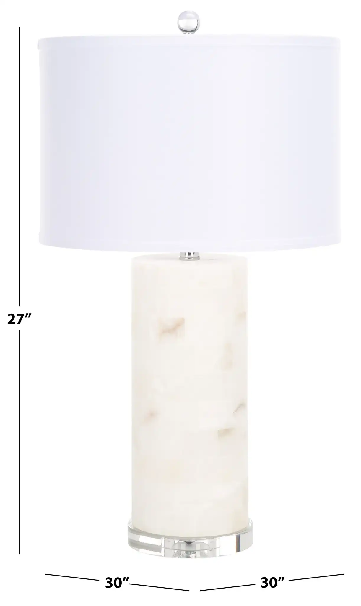 Massey Round Alabaster Table Lamp in White / Chrome, detail view