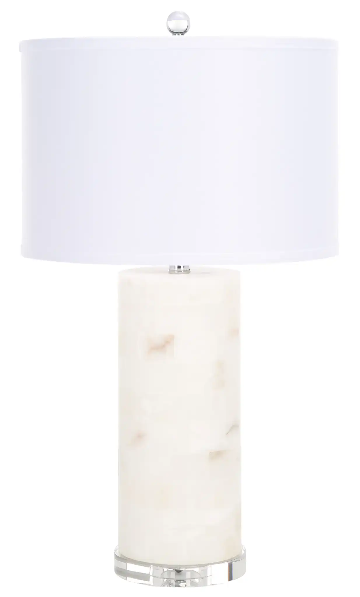 Massey Round Alabaster Table Lamp in White / Chrome, detail view