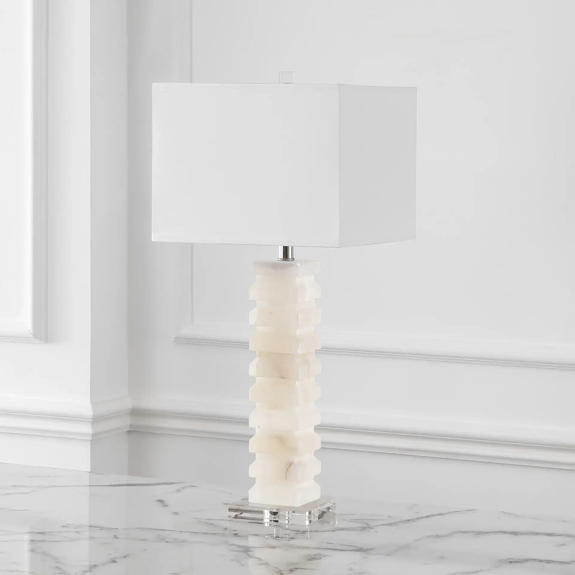 Anita Alabaster Table Lamp in White, detail view