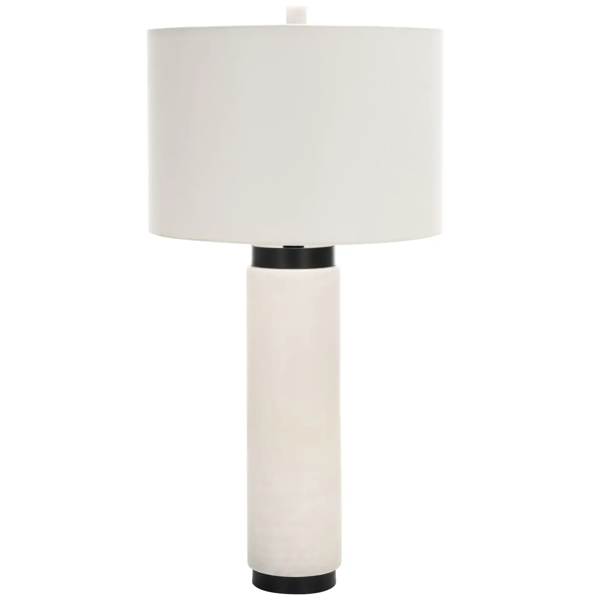 Sydni Alabaster Pillar Table Lamp in White, detail view
