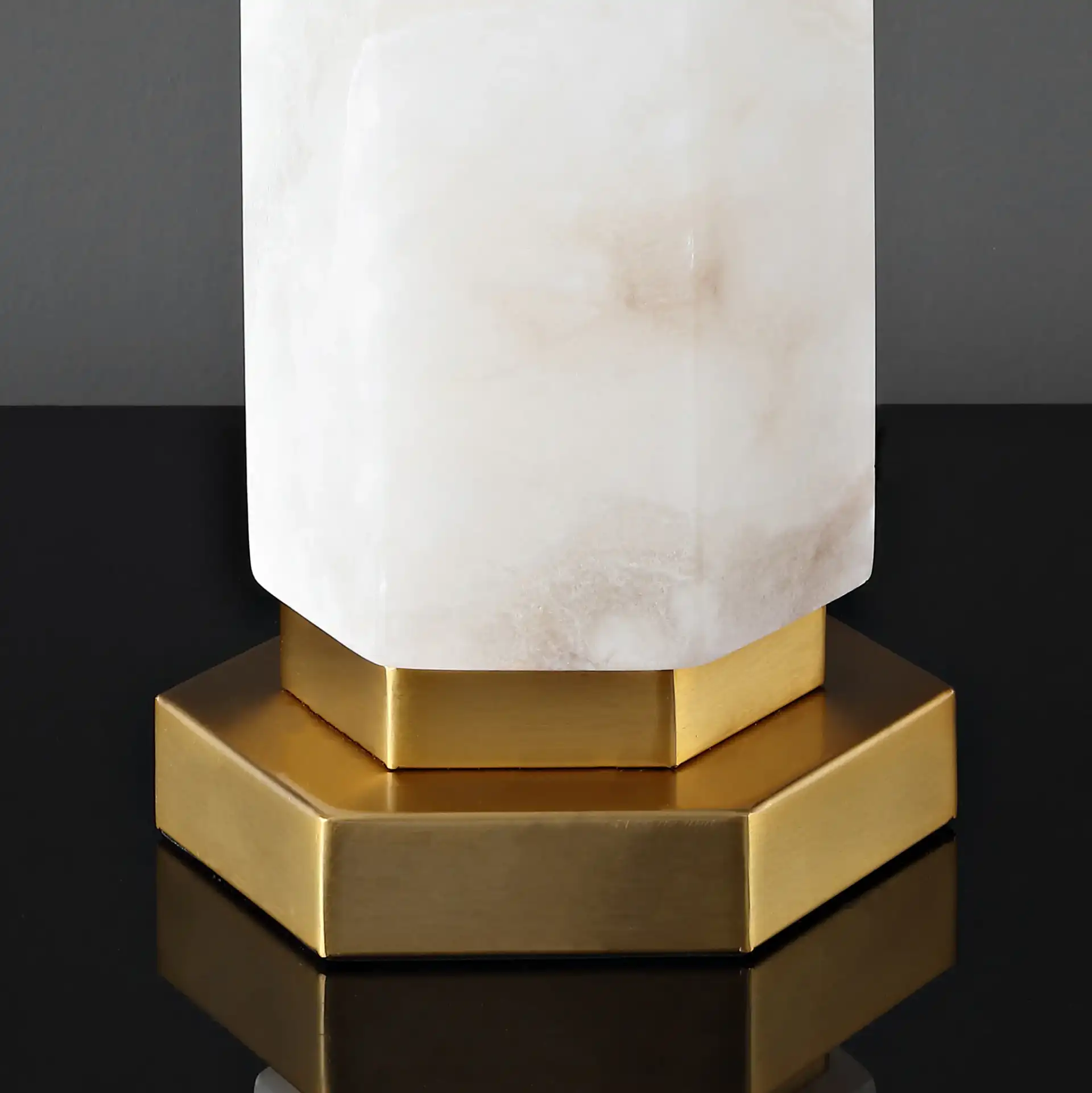 Lynsey Alabaster Table Lamp in Gold / White in a styled room