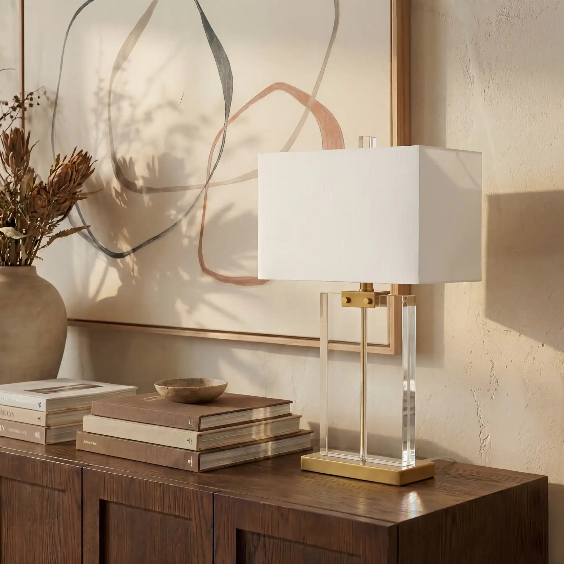 Maddock Crystal Table Lamp in Clear / Gold in a styled room