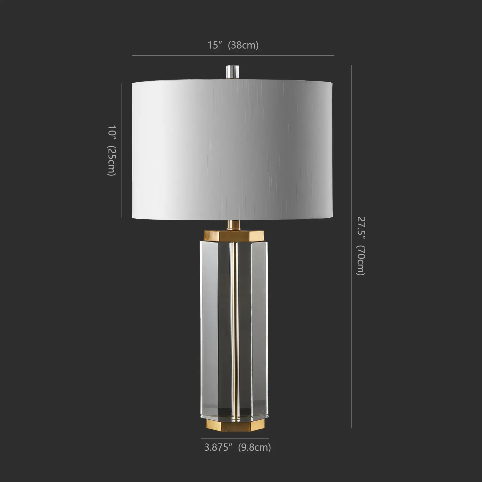 Roshan Crystal Table Lamp in Clear / Gold, detail view