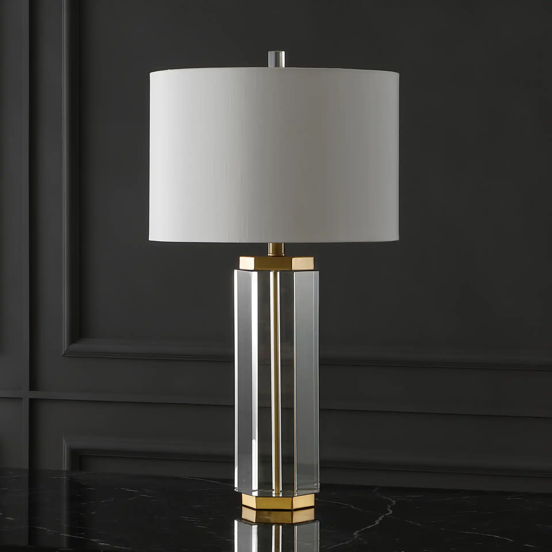 Roshan Crystal Table Lamp in Clear / Gold in a styled room