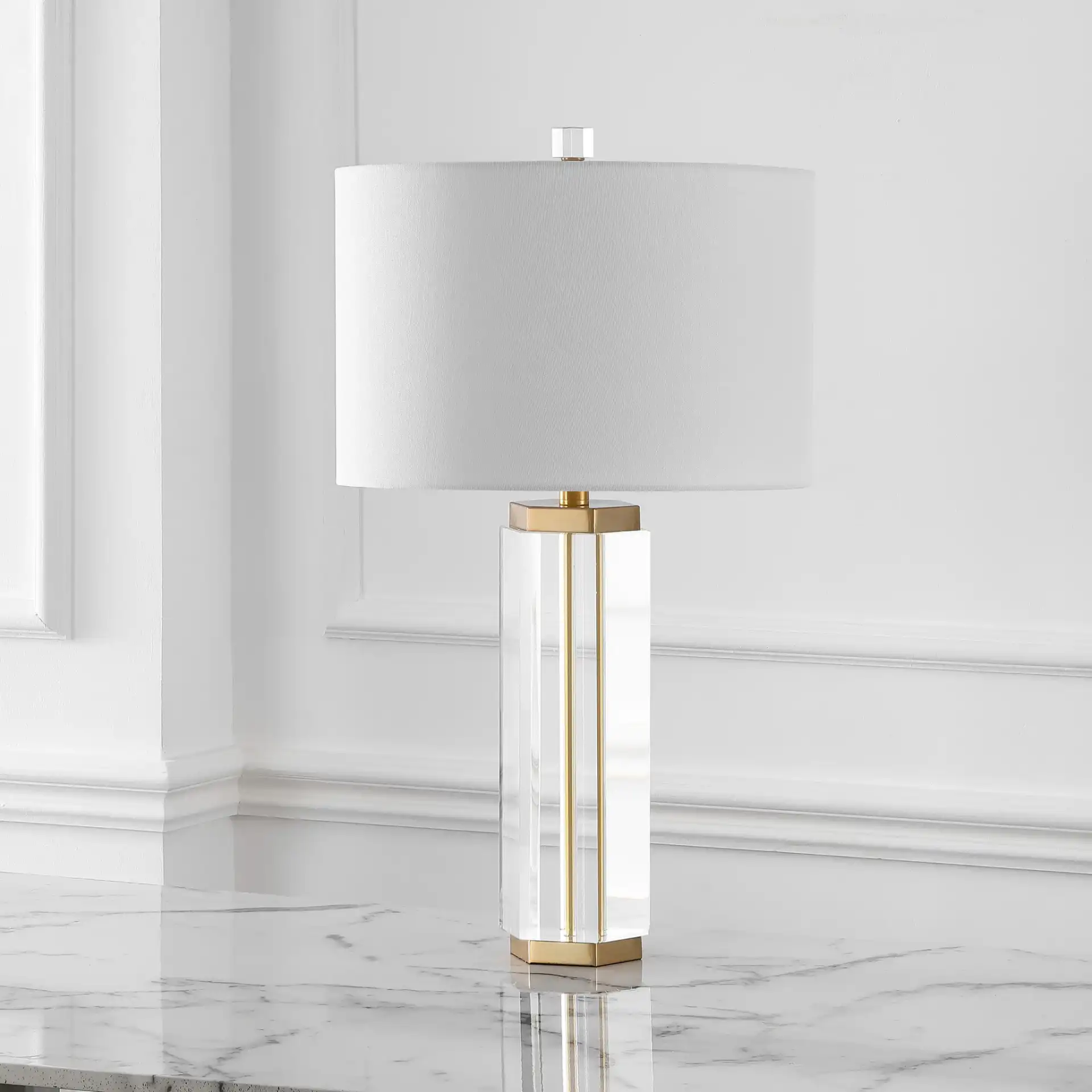 Roshan Crystal Table Lamp in Clear / Gold, detail view