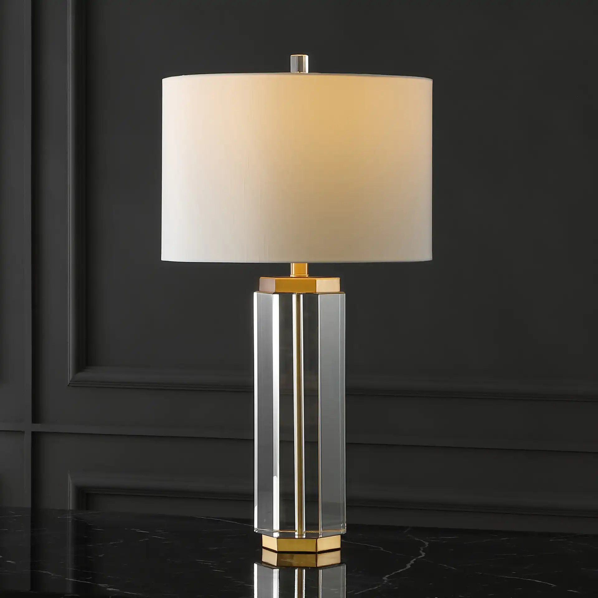 Roshan Crystal Table Lamp in Clear / Gold in a styled room