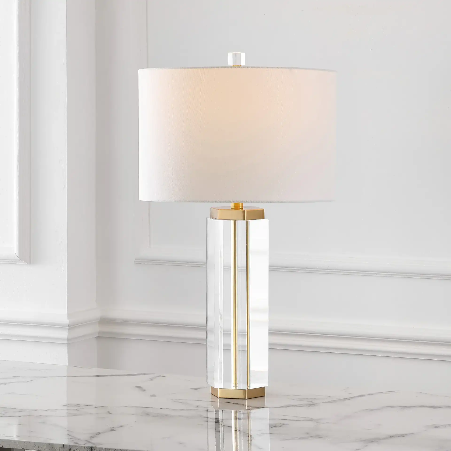 Roshan Crystal Table Lamp in Clear / Gold in a styled room