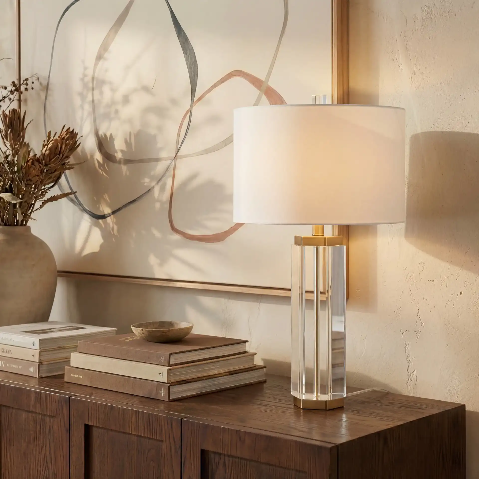 Roshan Crystal Table Lamp in Clear / Gold in a styled room