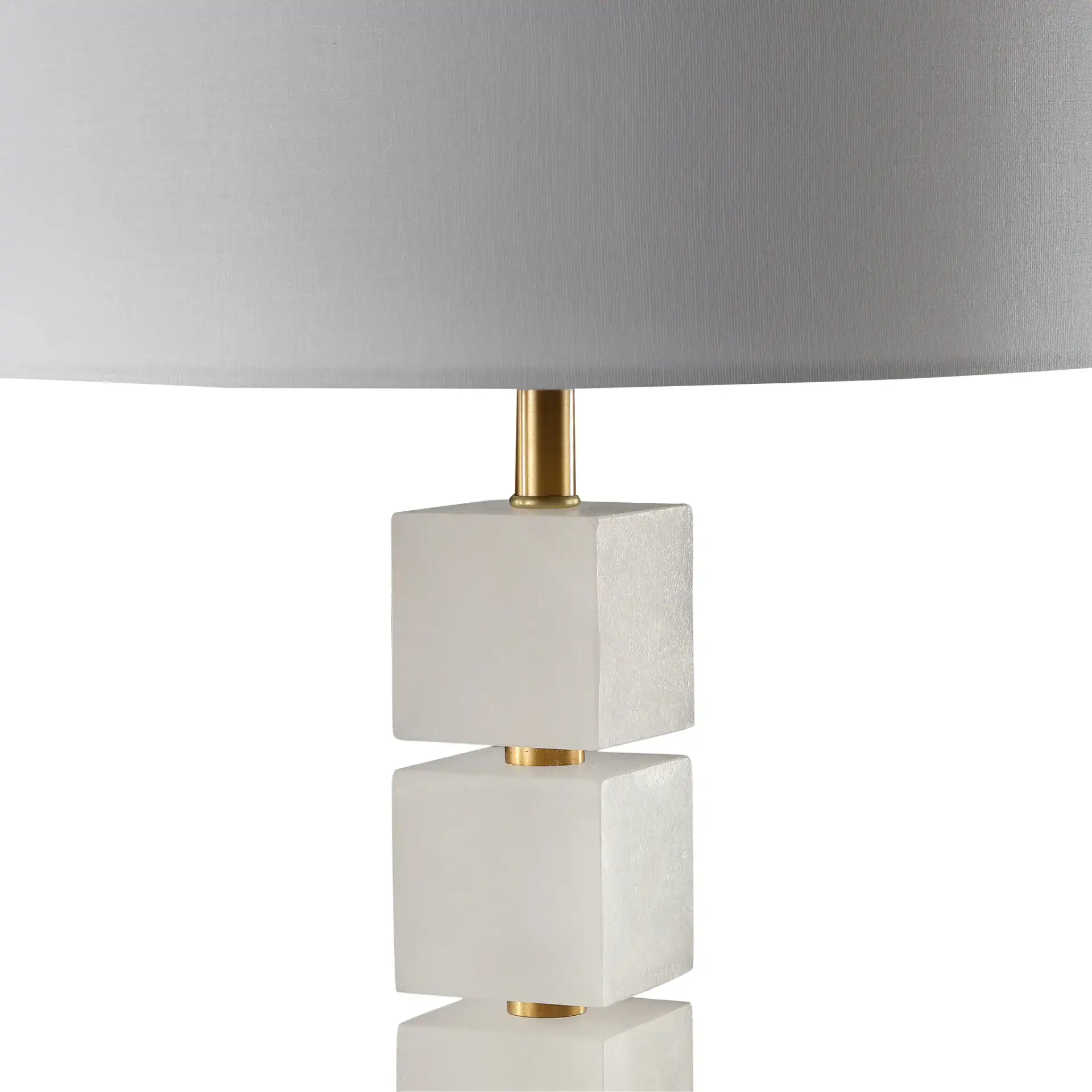Johnny Alabaster Table Lamp in White / Gold in a styled room