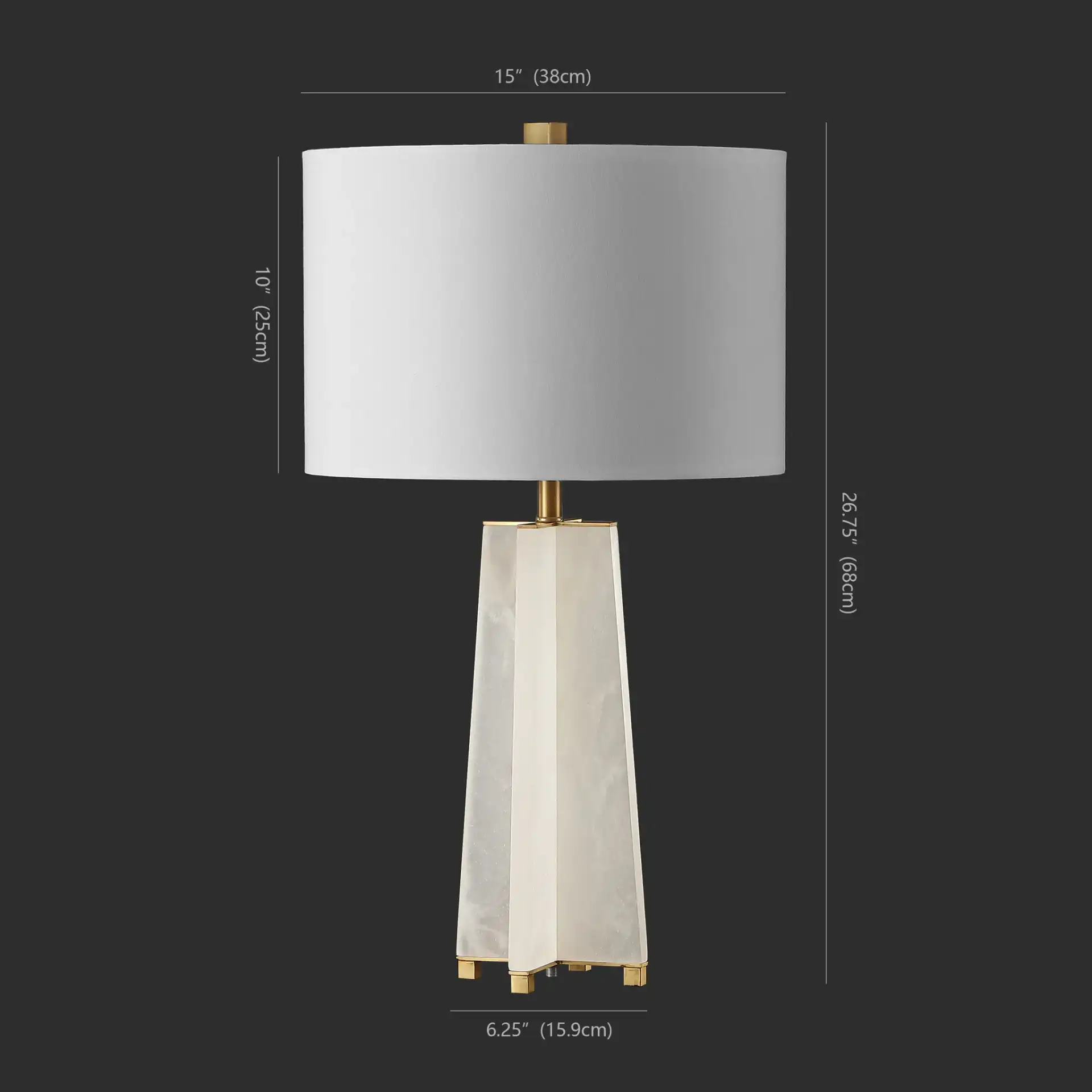 Gracellen Alabaster Table Lamp in White / Gold, detail view