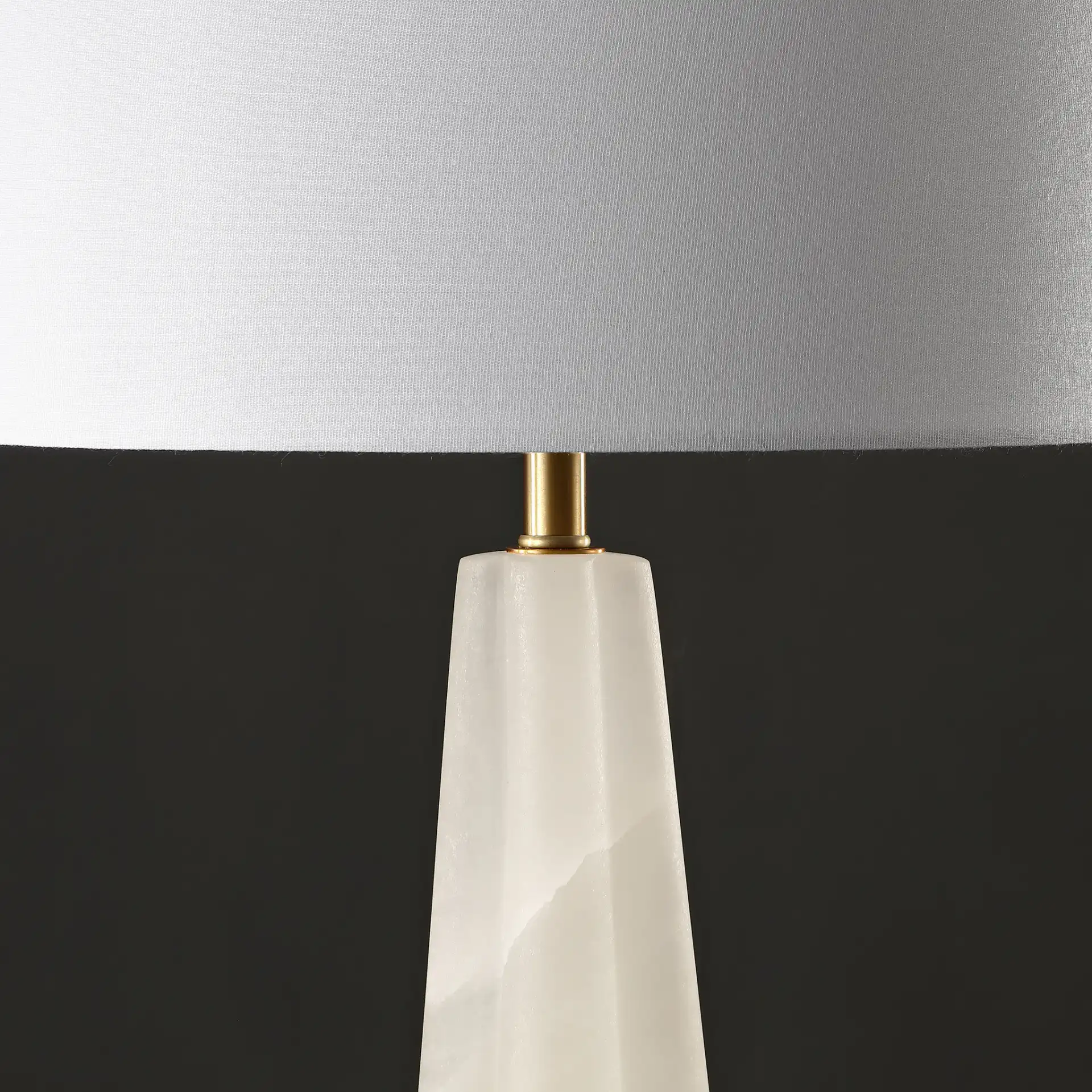 Aaron Alabaster Table Lamp in White / Gold in a styled room