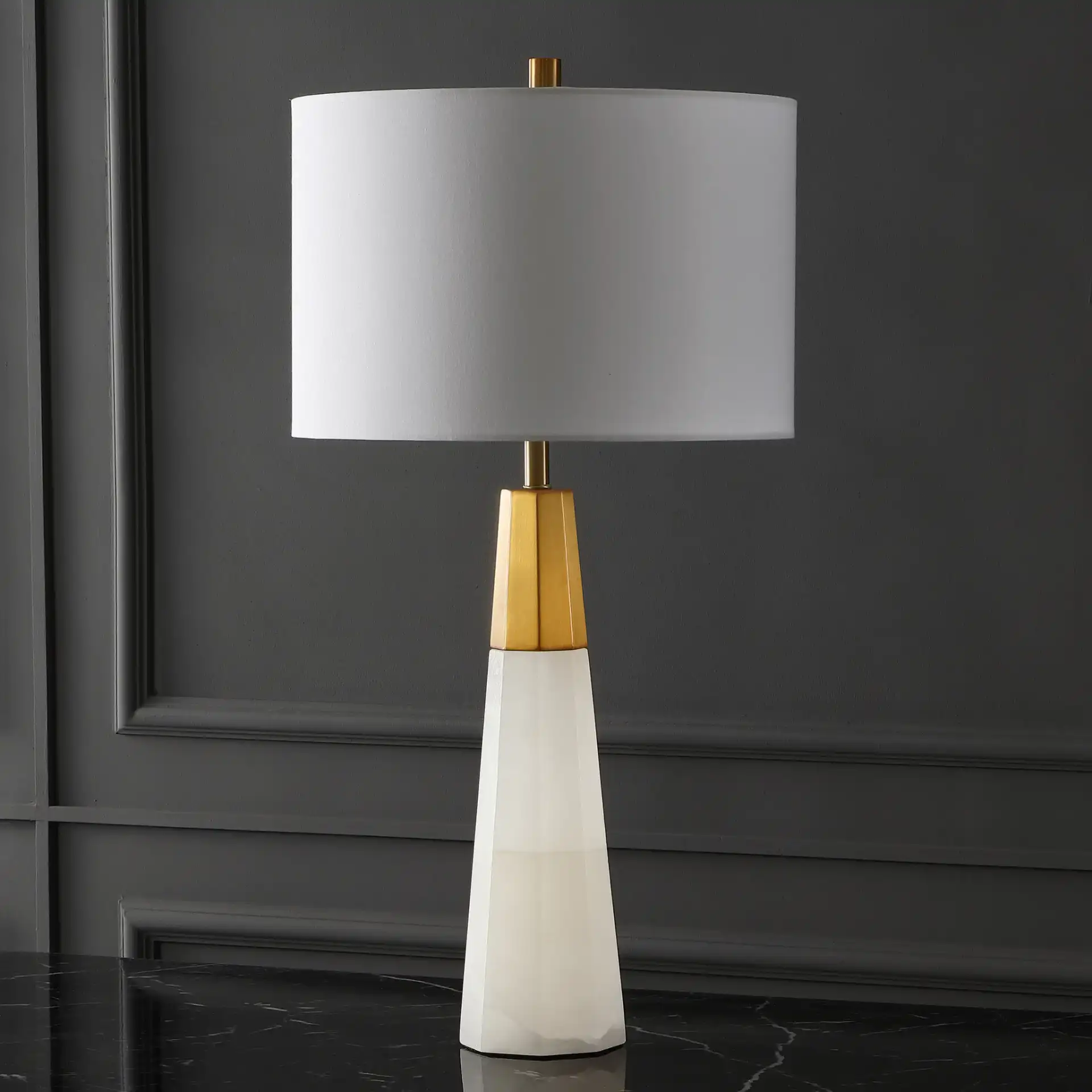 Toto Alabaster Table Lamp in White / Gold in a styled room