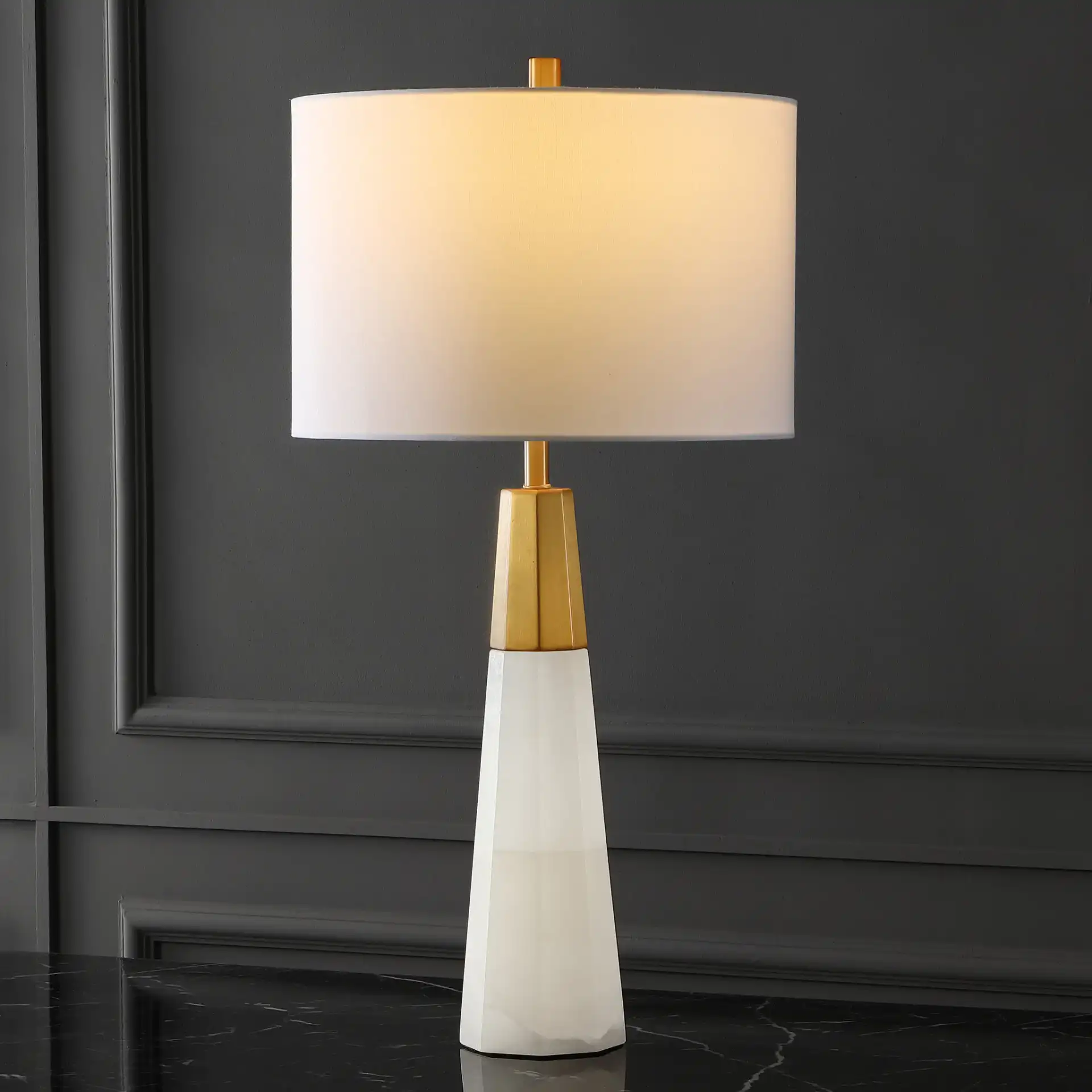 Toto Alabaster Table Lamp in White / Gold in a styled room