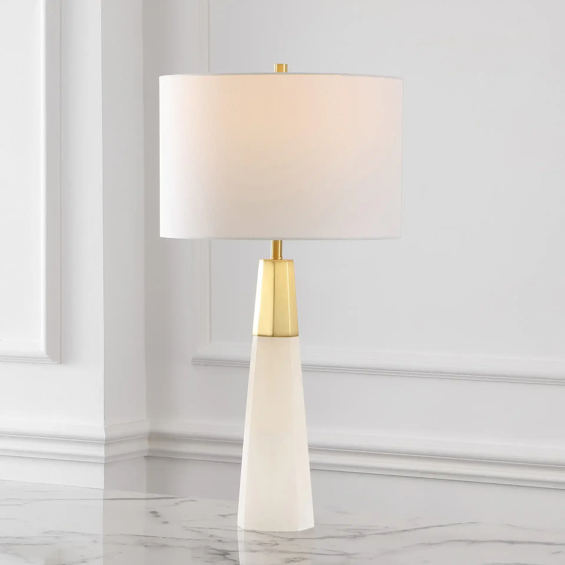 Toto Alabaster Table Lamp in White / Gold in a styled room