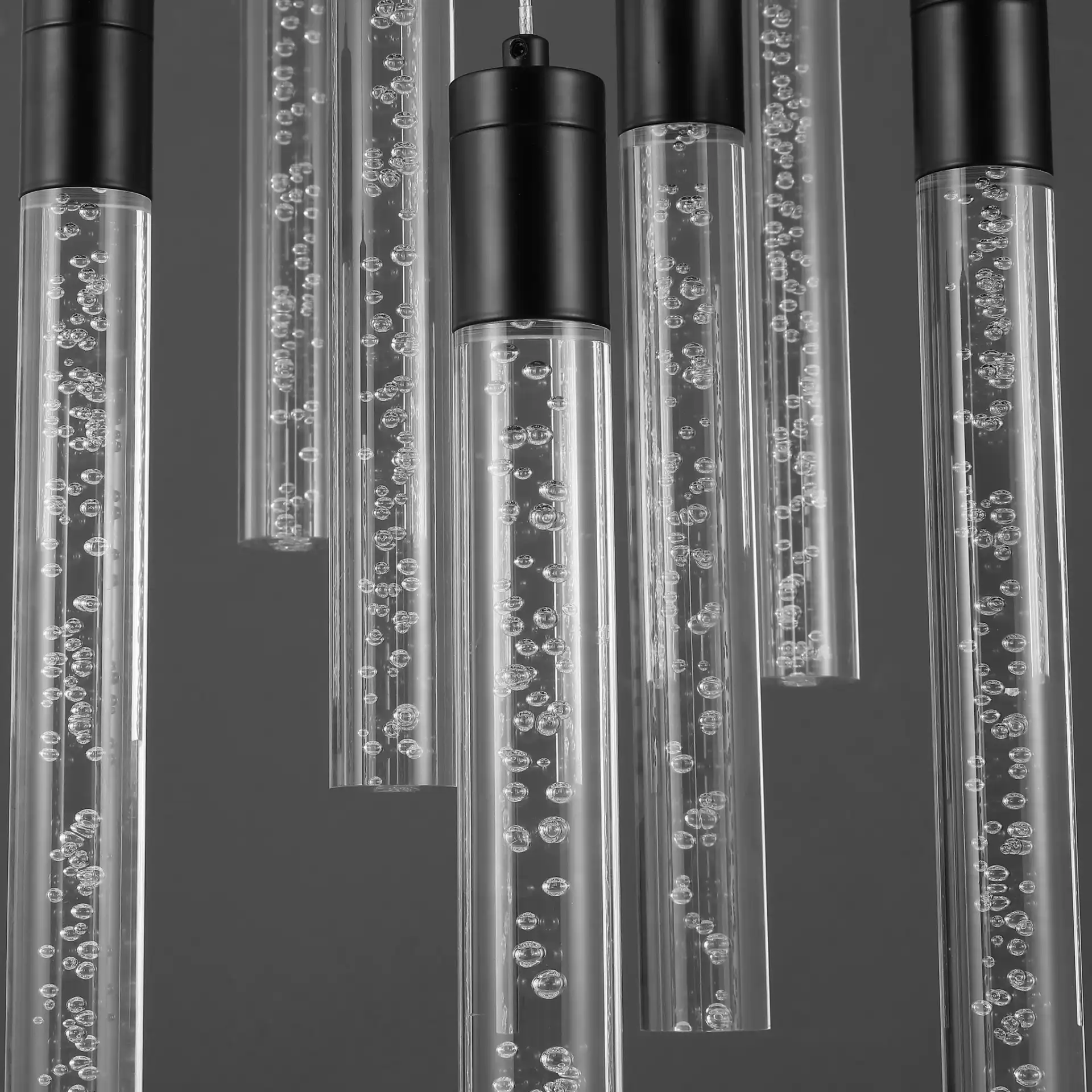 Nicolle Acrylic Nine-Light Chandelier in Black in a styled room