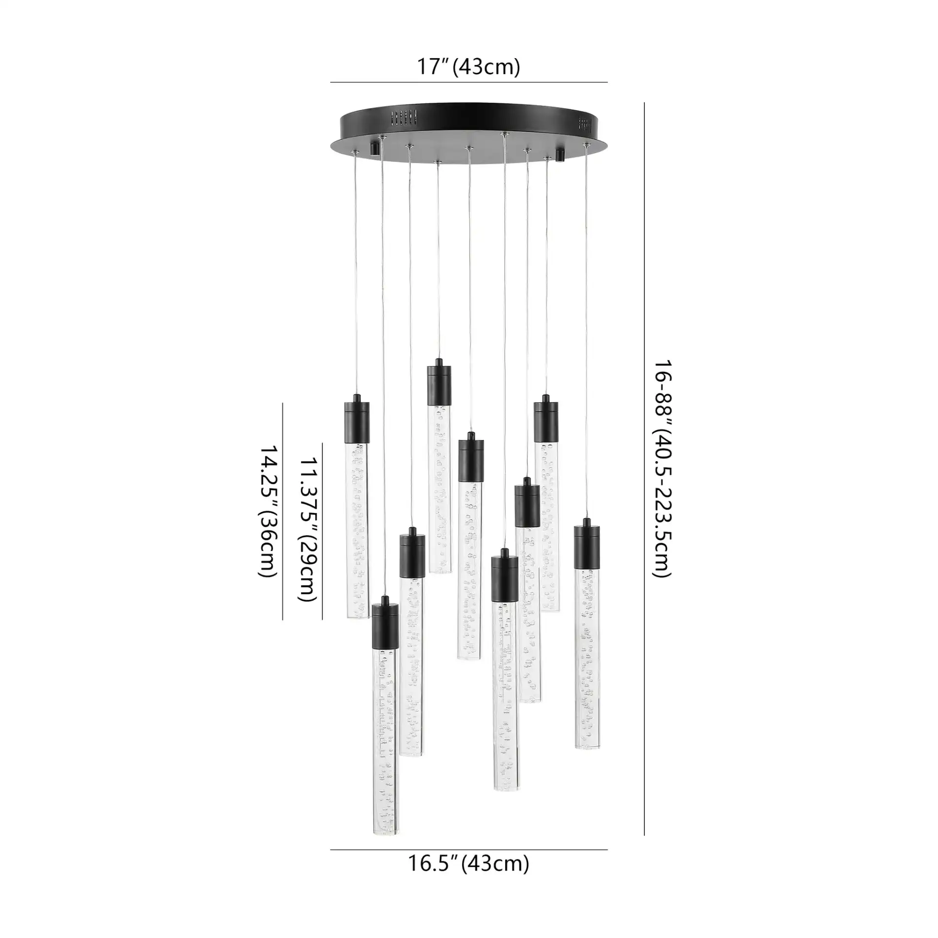 Nicolle Acrylic Nine-Light Chandelier in Black, detail view