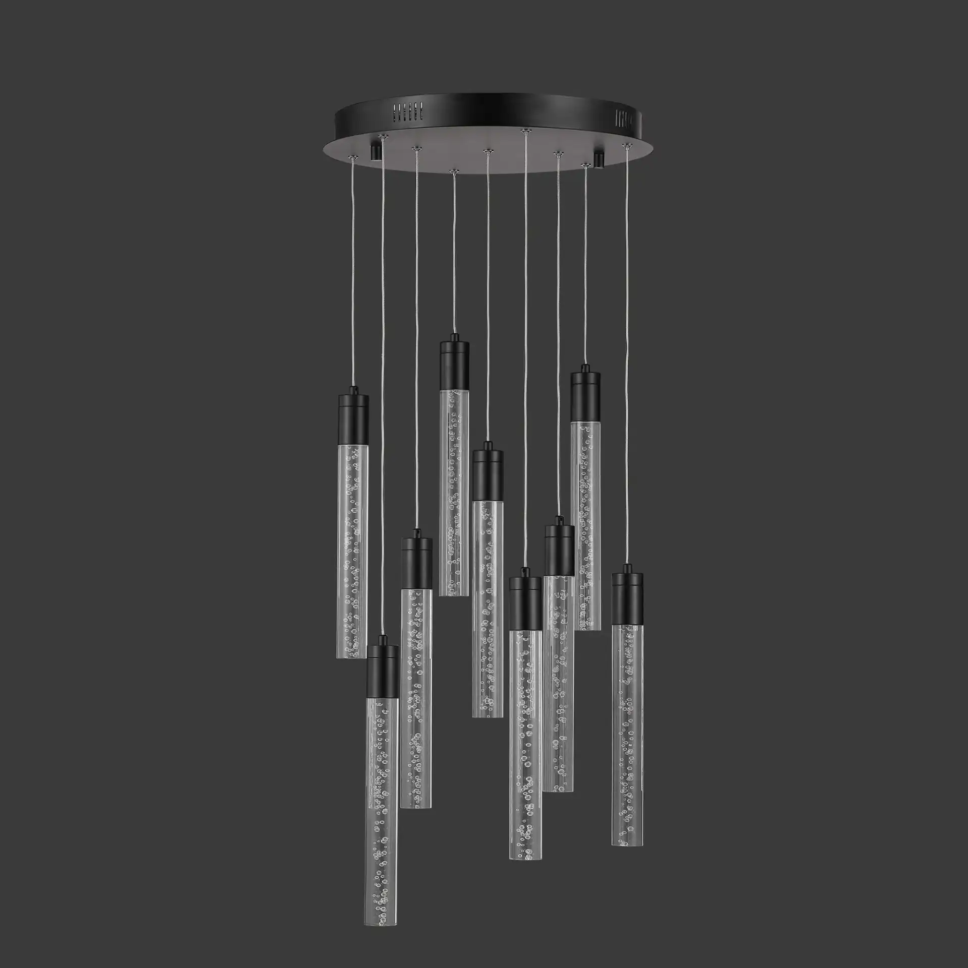 Nicolle Acrylic Nine-Light Chandelier in Black, detail view