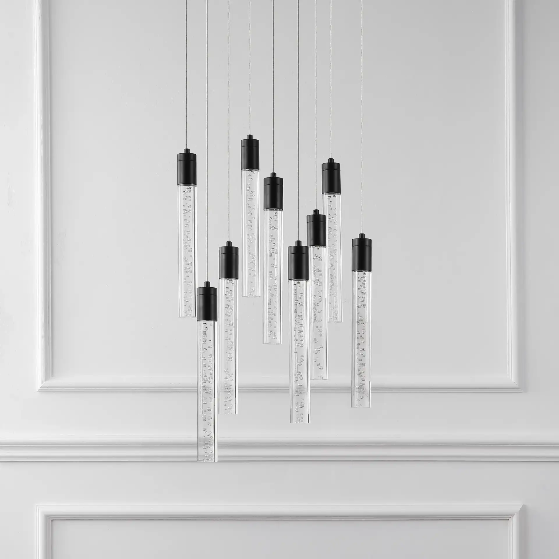 Nicolle Acrylic Nine-Light Chandelier in Black, detail view